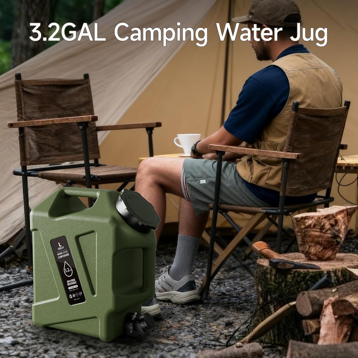 LEDLAY 3.2GAL Camping Water Jug, Portable Water Storage Container with Spigot, Leak-Proof Lid & Dual Handles, Outdoor Water Tank for Camping, RV, Emergency Preparedness