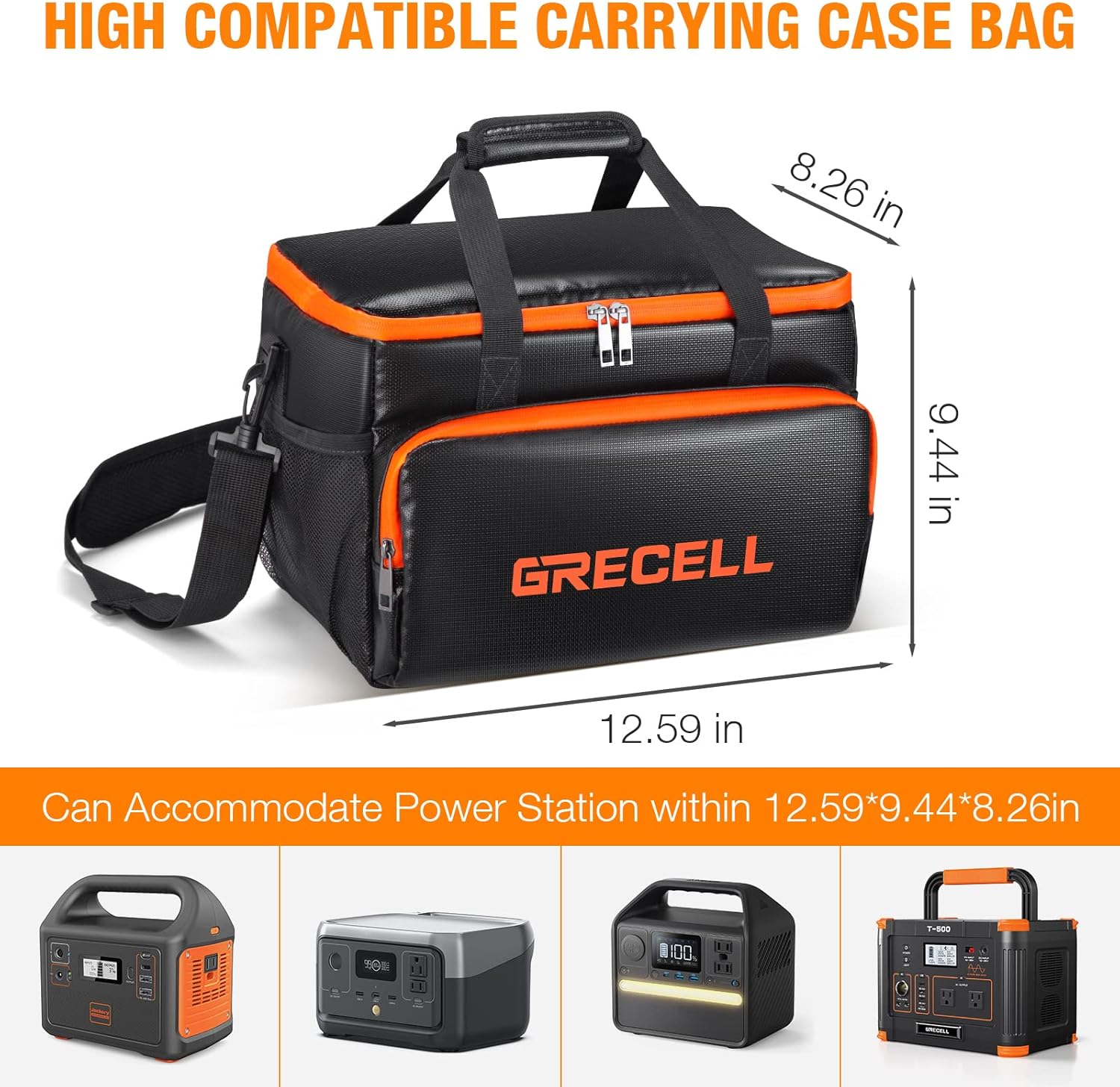 Fire-proof Carrying Case Bag Compatible with Jackery Explorer240/300/160/500/Anker521 Portable Power Station, Waterproof Camping Travel Storage Case Bag Multi-Pockets for Charging Cable and Accessory