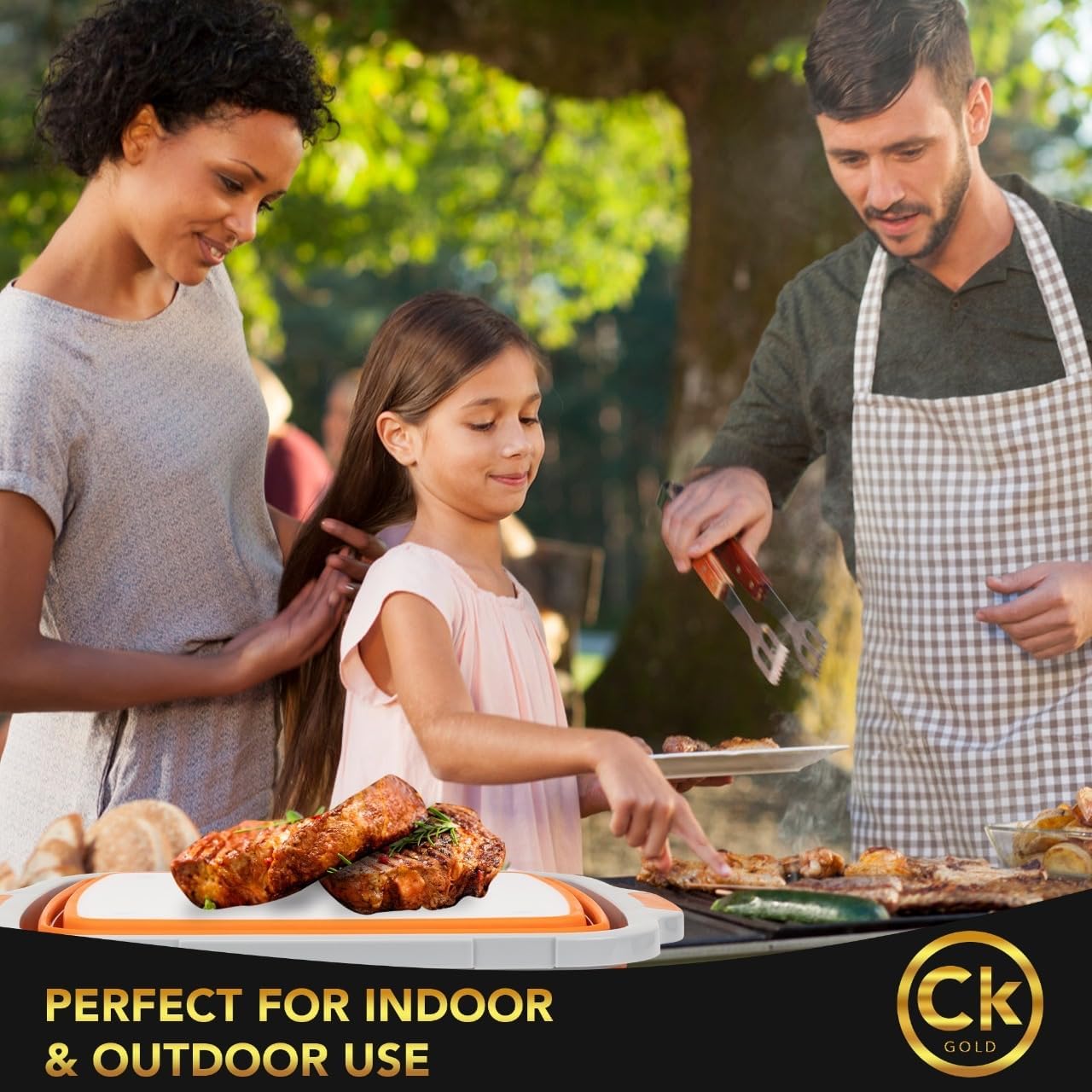 New XL Collapsible BBQ Prep Tub wtih LOCKING Lid, Cutting Board & Drain Hole | BPA-Free, Food-Grade, Recyclable, Space-Saving Caddy for Grilling, Camping, Kitchen & Outdoor Cooking (Orange, 16 Liters)