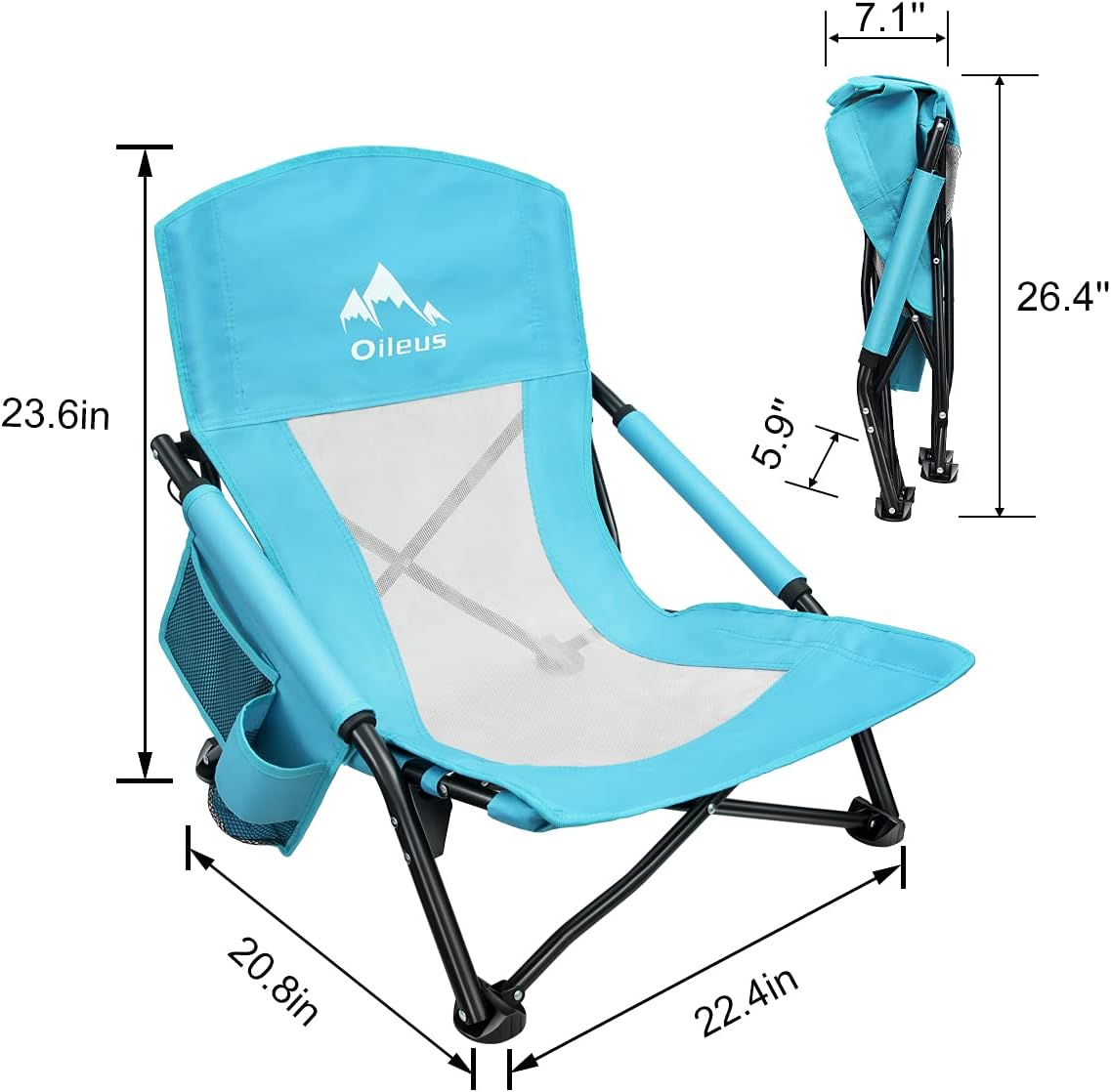 Alternative view of Oileus Low Beach Chair for Beach Tent/Shelter/Camping/Outdoor Ultralight Backpacking Folding Recliner Chairs with Cup Holder/Storage Bag, Carry Bag, Breeze Mesh Back, Compact Duty 2 Pcs
