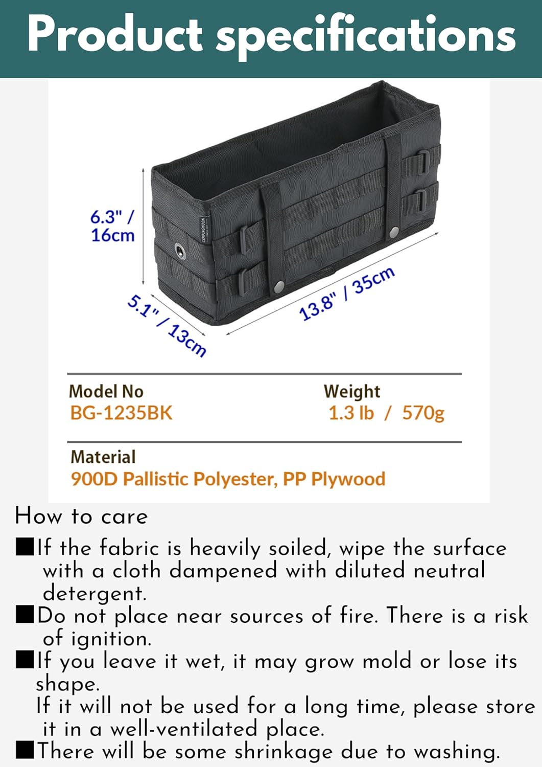 camping moon Side Storage Bag Outdoor Storage Box for Field Rack Black BG-1235BK (Black)