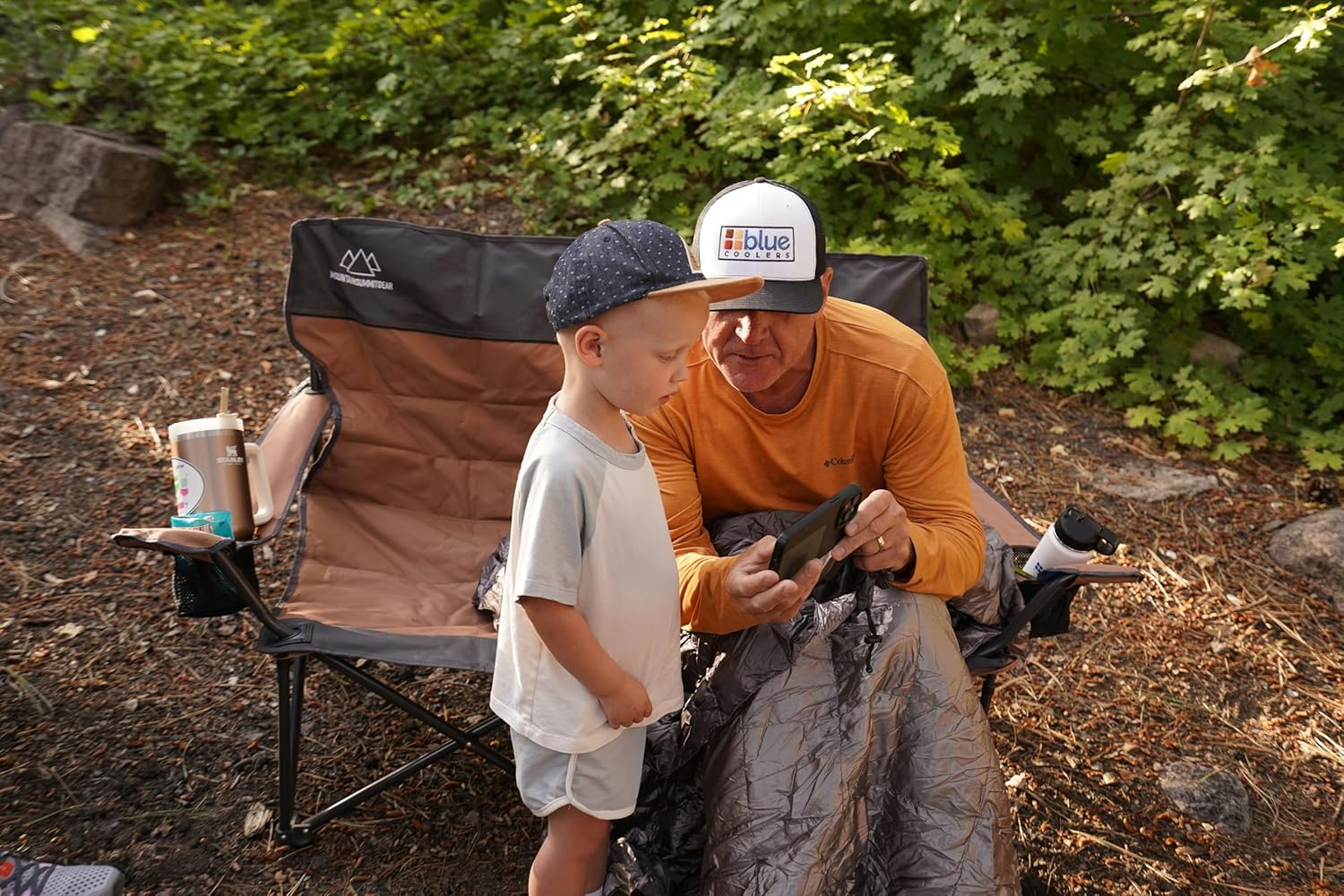 MOUNTAIN SUMMIT GEAR Quilted Low Loveseat Camping Chair for 2 with Padded Seat and Back for Camping/Hiking/Backpacking Made by Caddis Sports (Low Loveseat (Brown))