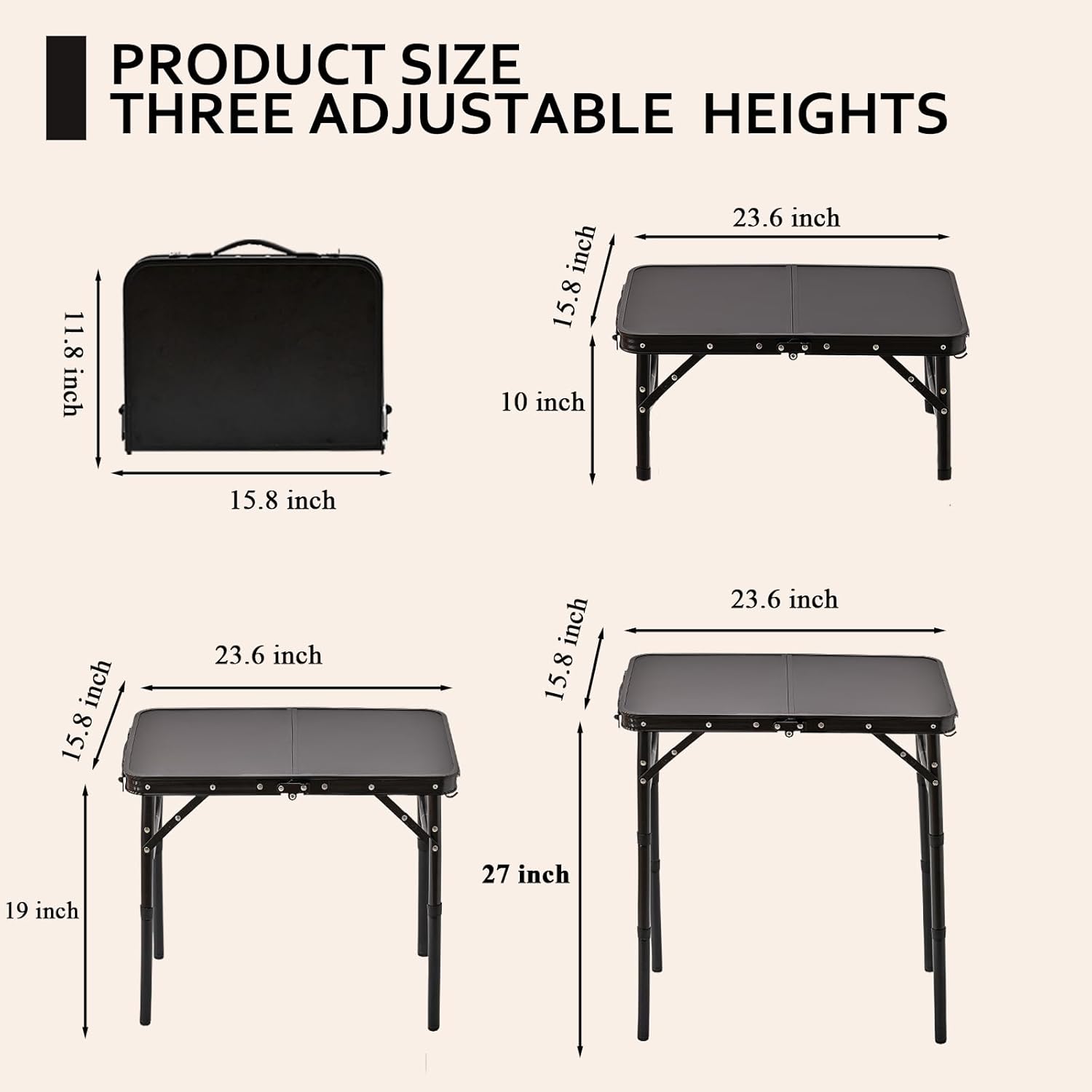 Alternative view of YihuiKo Folding Picnic Table with Storage Net, Matte Black Aluminum Folding Table 23.6" x 15.8", Adjustable Height Max 27.5", Lightweight Portable for Camping Travel Grill Indoor