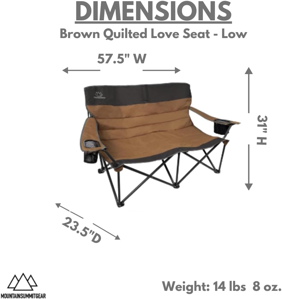 Alternative view of MOUNTAIN SUMMIT GEAR Quilted Low Loveseat Camping Chair for 2 with Padded Seat and Back for Camping/Hiking/Backpacking Made by Caddis Sports (Low Loveseat (Brown))