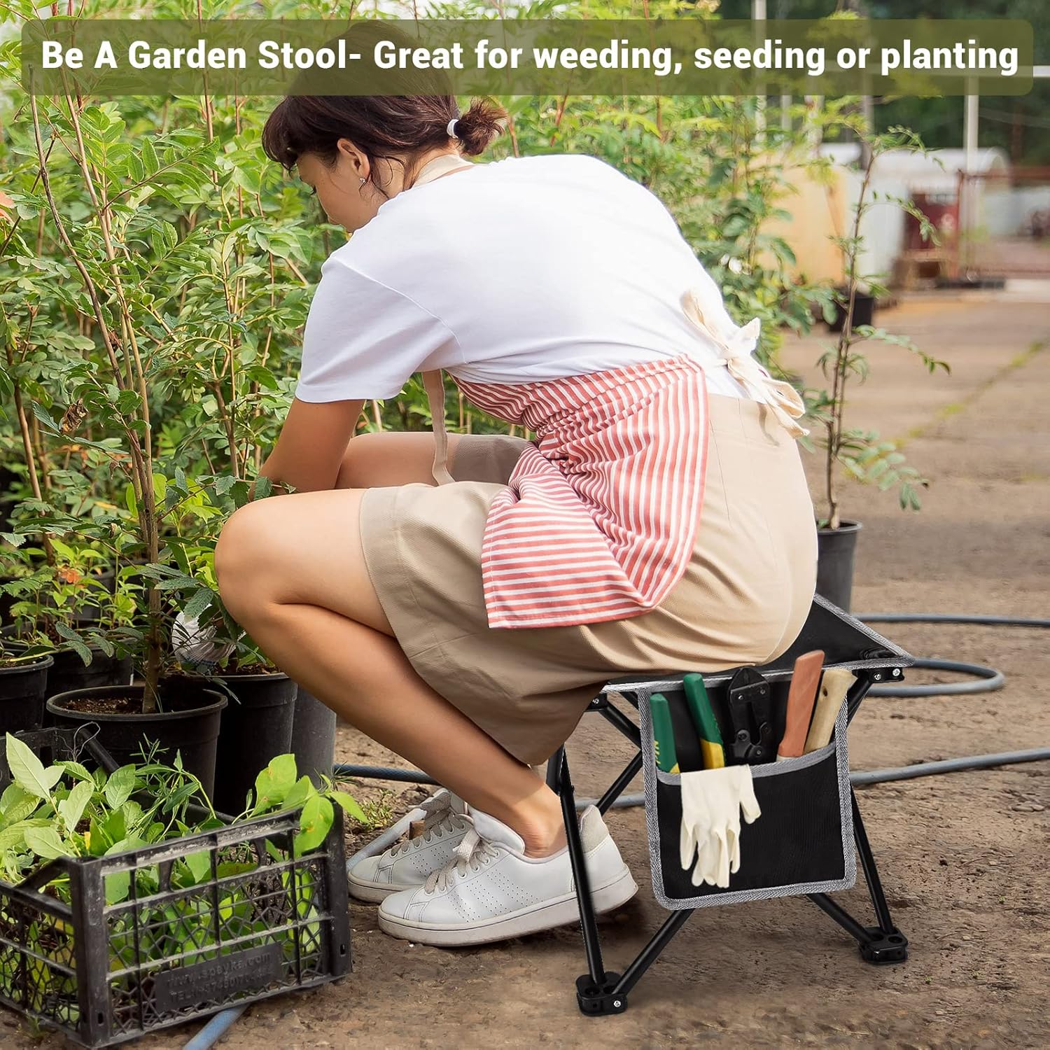 lucky cup Portable Camping Stool with Side Pocket Camping Seat 12.5in Foldable Comfortable Widening Heightening for Travel Camping Fishing Hiking Gardening Picnic Beach BBQ Outdoor