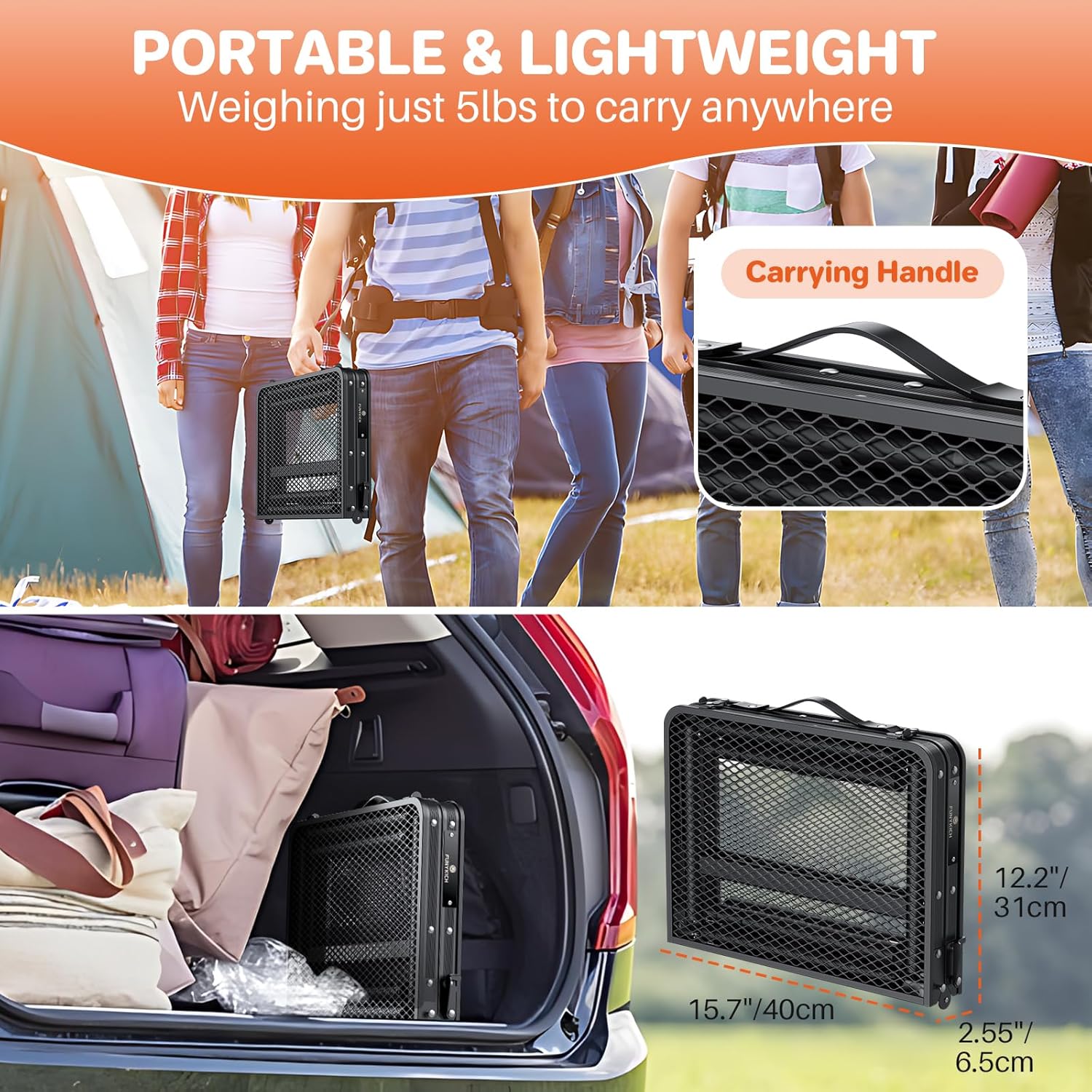 Alternative view of FUNYKICH Folding Grill Table for Outside, 3 Height Adjustable Portable Camping Tables, Lightweight Metal Aluminum Outdoor Table with Portable Handle for Camping, Picnic, BBQ, 23''x16'', Black