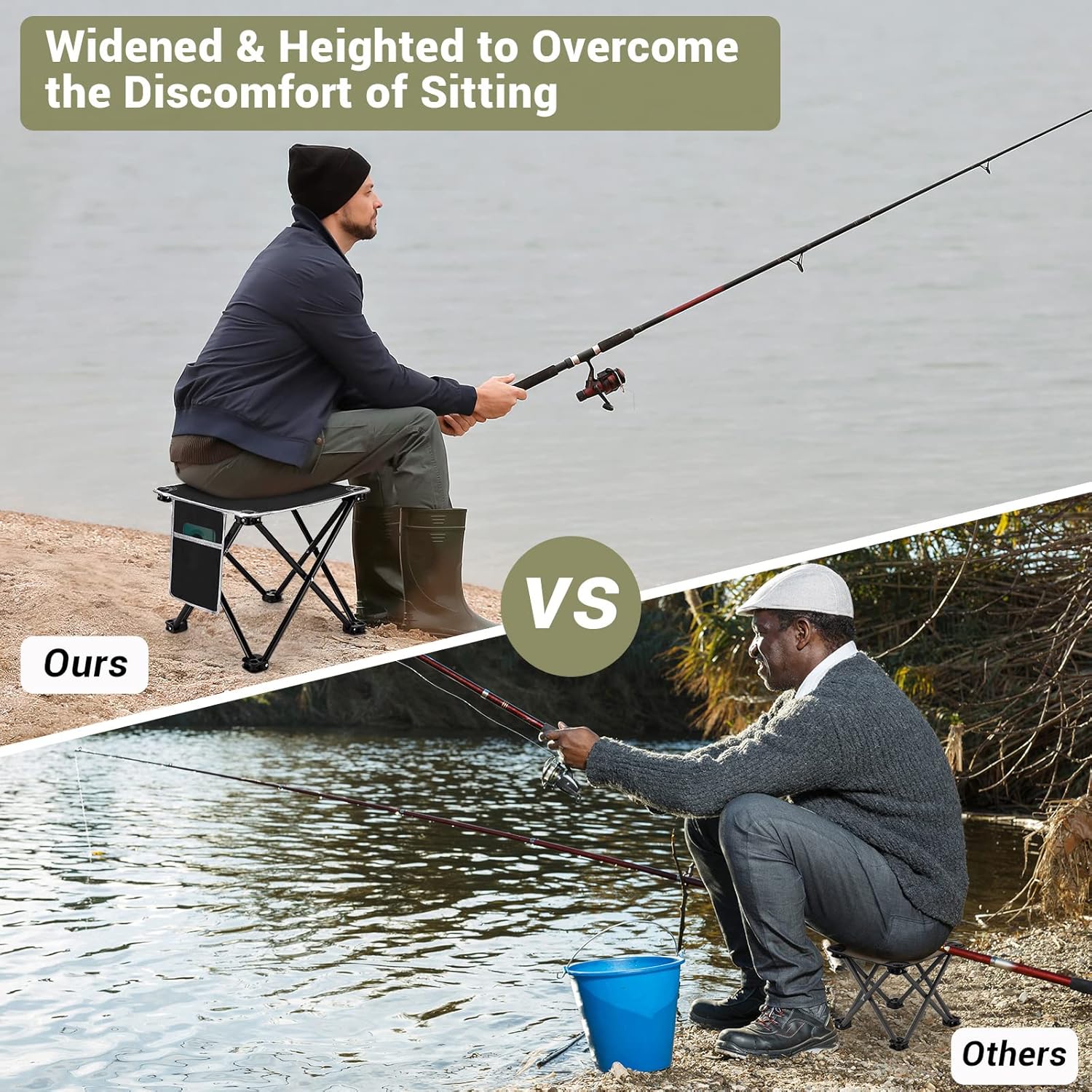 Alternative view of lucky cup Portable Camping Stool with Side Pocket Camping Seat 12.5in Foldable Comfortable Widening Heightening for Travel Camping Fishing Hiking Gardening Picnic Beach BBQ Outdoor