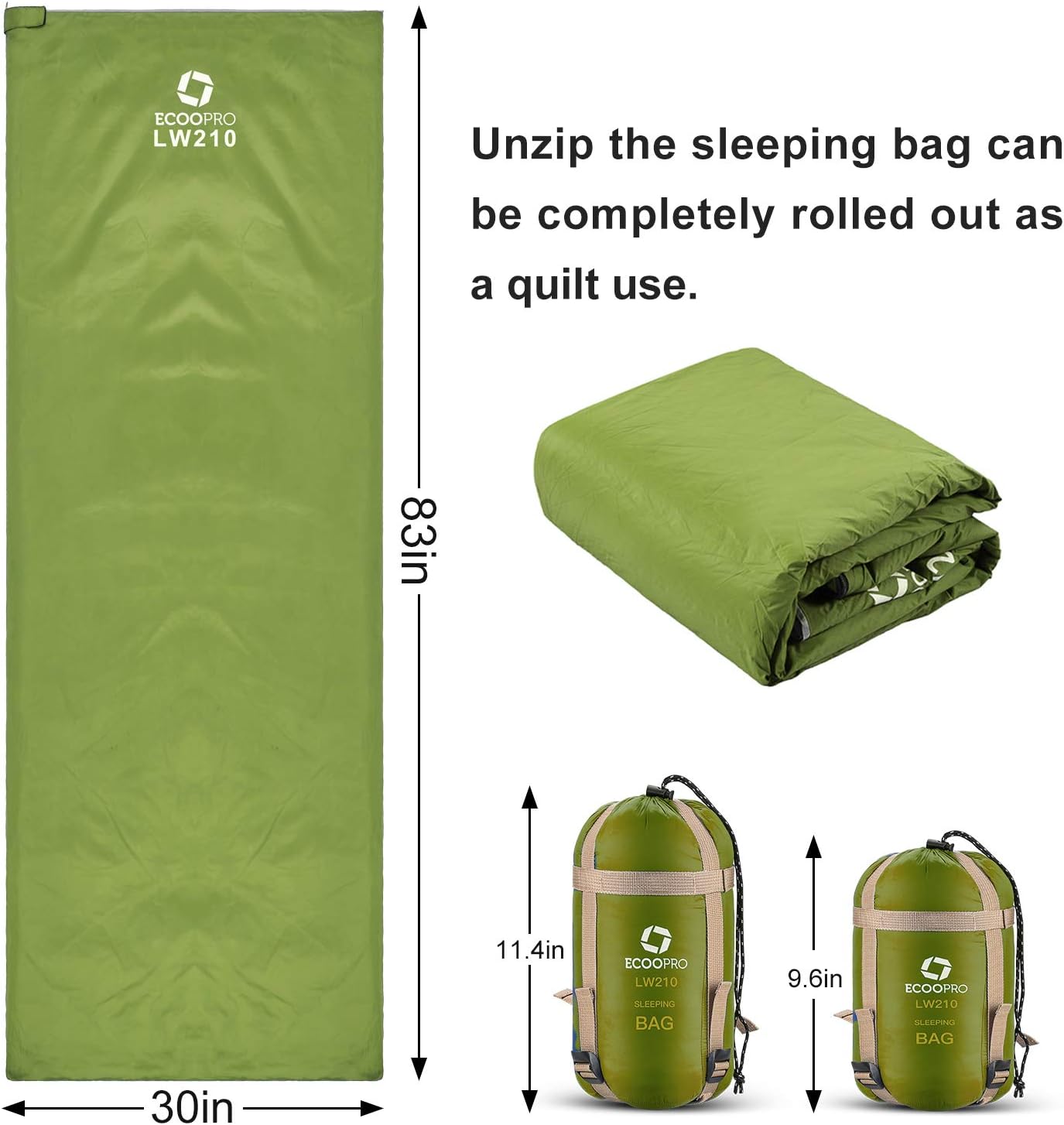 Alternative view of ECOOPRO Warm Weather Sleeping Bag - Portable, Waterproof, Compact Lightweight, Comfort with Compression Sack - Great for Outdoor Camping, Backpacking & Hiking-83 L x 30" W Fits Adults