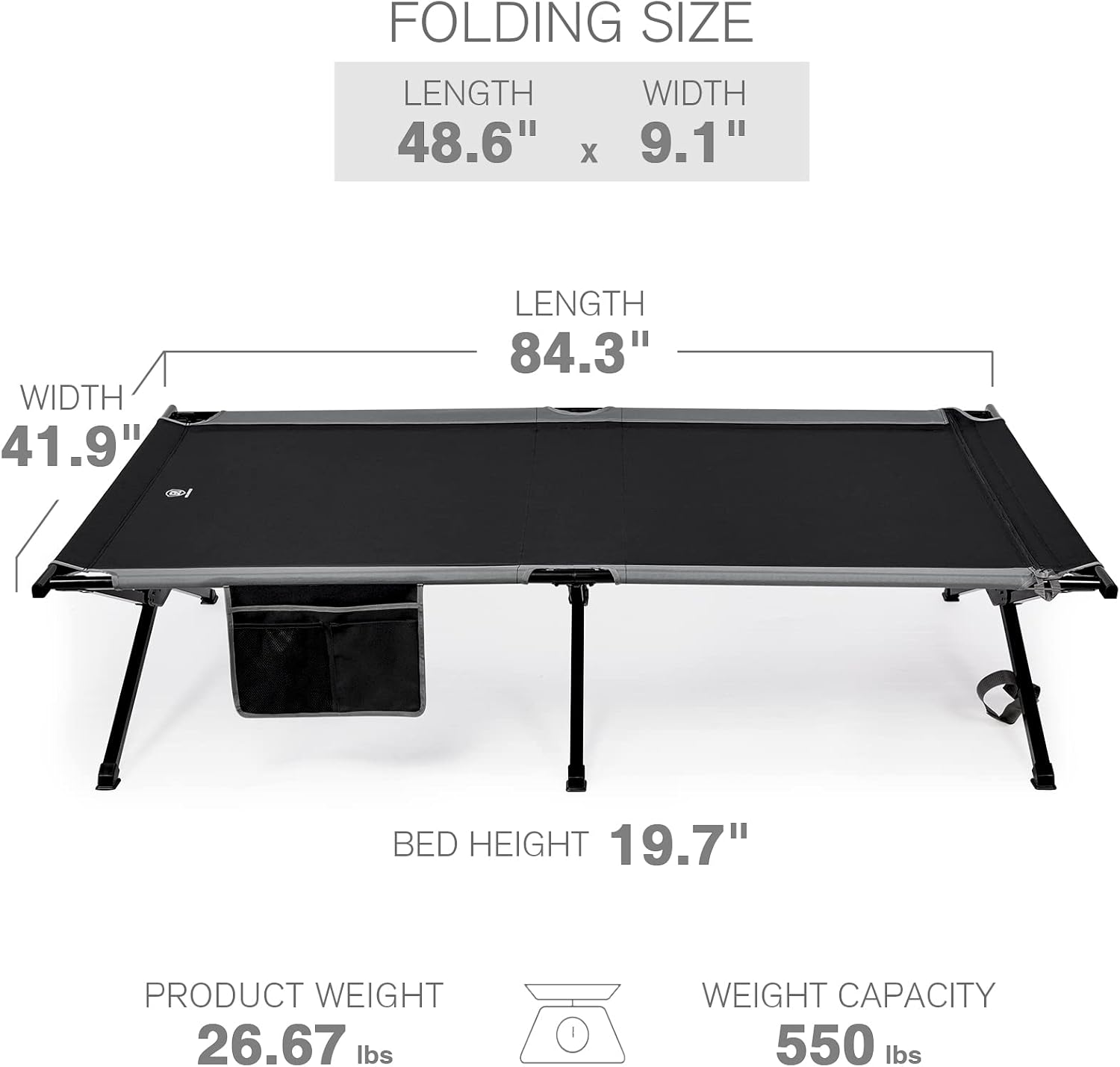 EVER ADVANCED Extra Wide Camping Cot for Adults Oversized XXL Sleeping Cots Folding Cot Bed with Carry Bag, 84.3" L x 41.9" W, Support to 550 lbs
