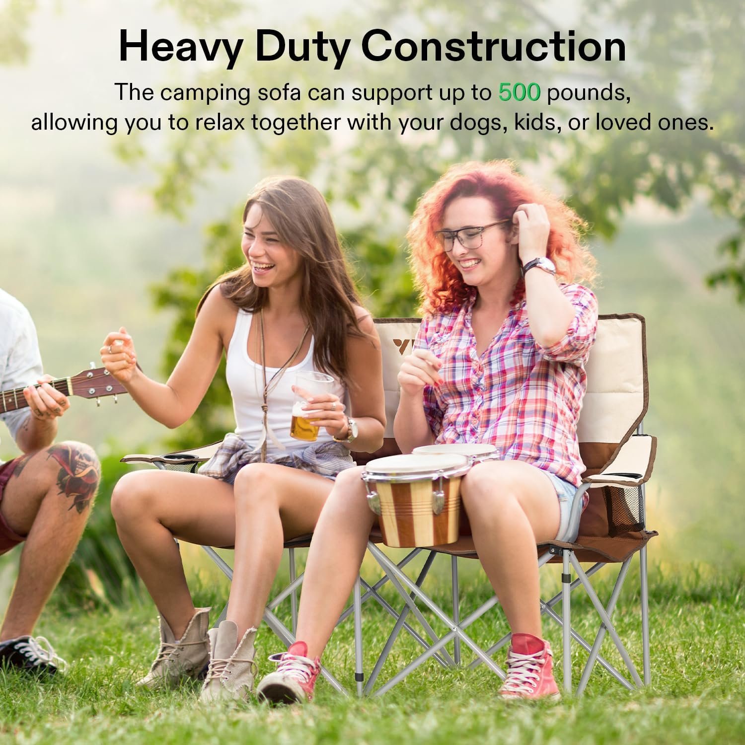 Alternative view of VIVOSUN [outlets] Double Camping Chair, Fully Padded Folding Loveseat, Portable Oversized Duo Chair with Storage Cup Holders, Height-Adjustable Armrests & Carry Bag, Supports up to 500lbs