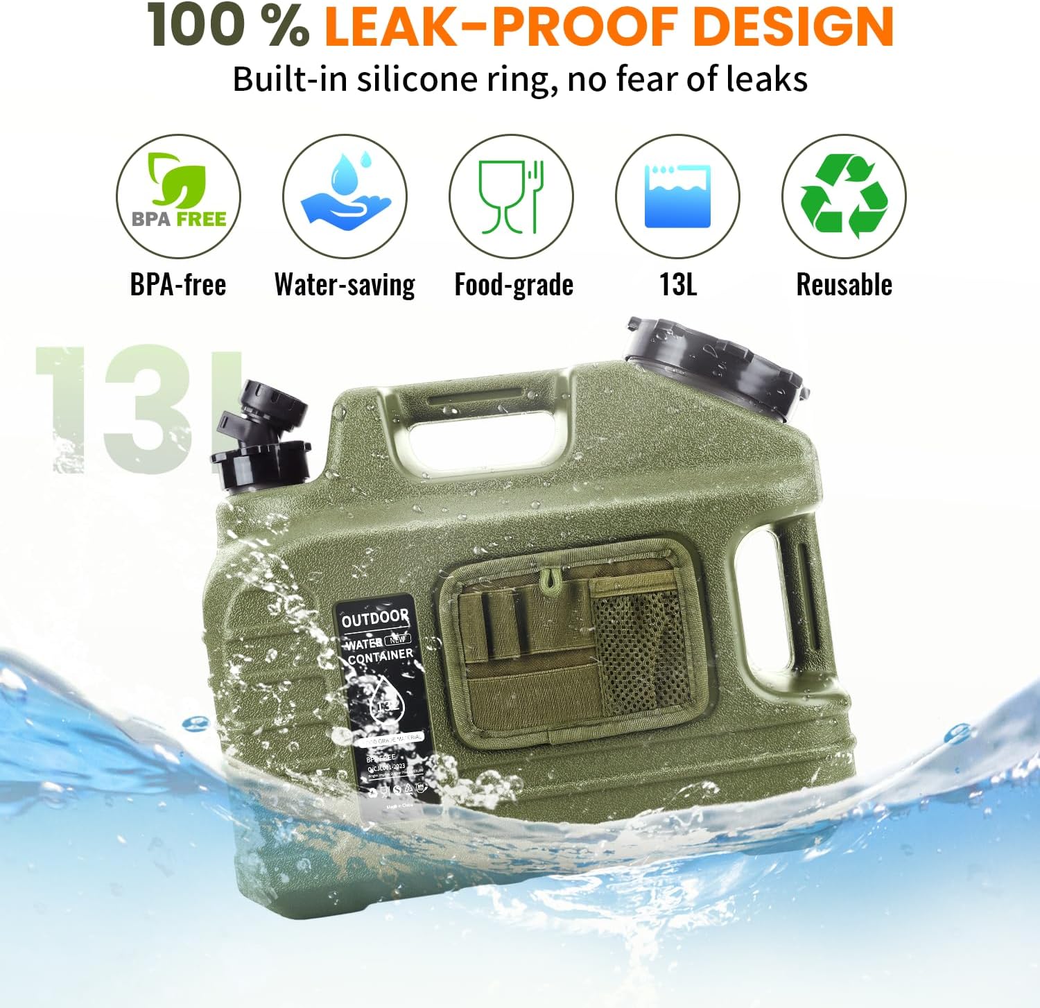 Alternative view of 3.5 Gallon Camping Water Container with Spigot/Tool Bag, Camping Water Container BPA Free Water Storage with Spigot No Leakage Portable Emergency Water Tank,Multifunction Water Storage