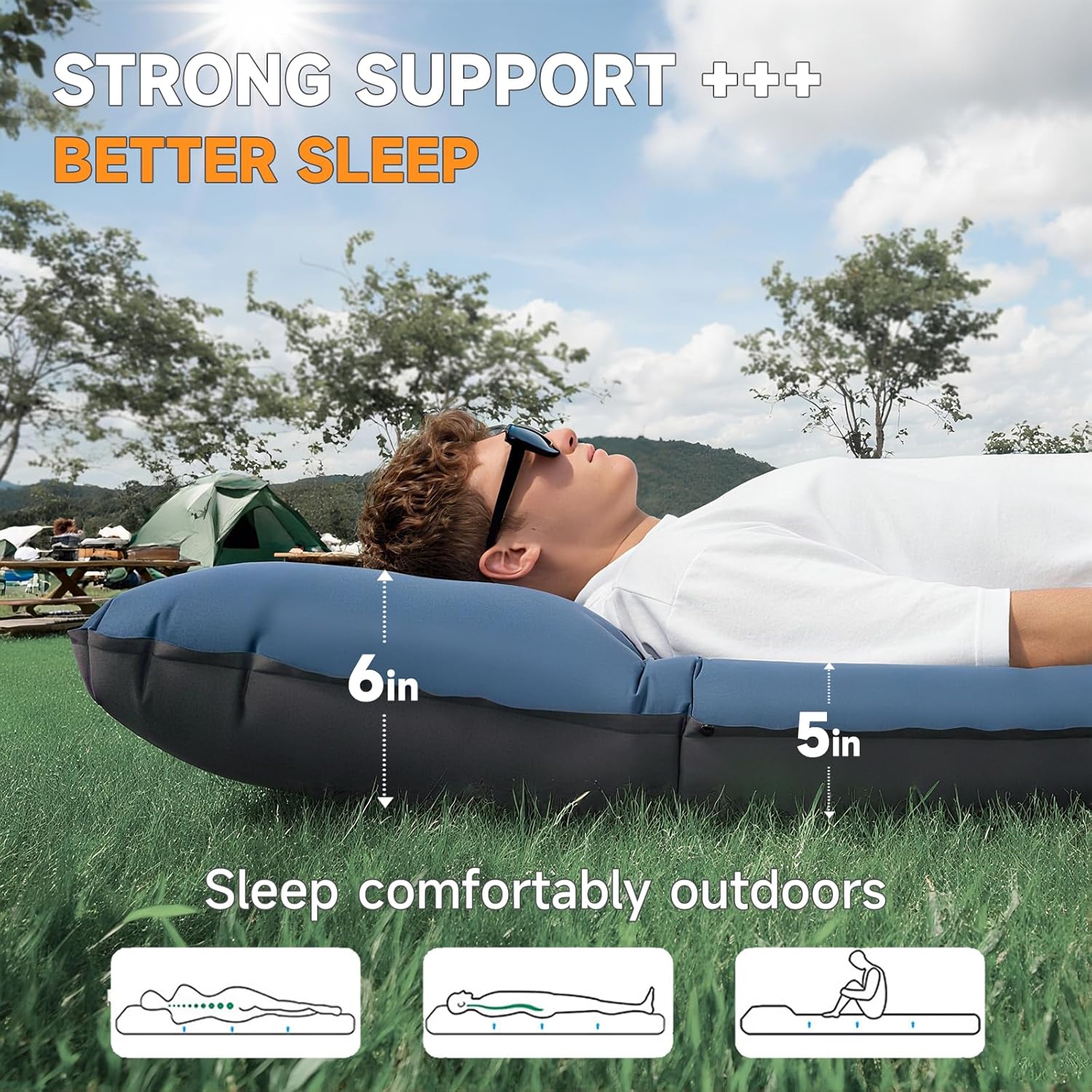 Alternative view of Aonhom Camping Sleeping Pad, 5" Ultralight Inflatable Sleeping Mat with Pillow, Built-in Foot Pump Inflatable Sleeping Pads Compact for Camping Backpacking Hiking Traveling Tent