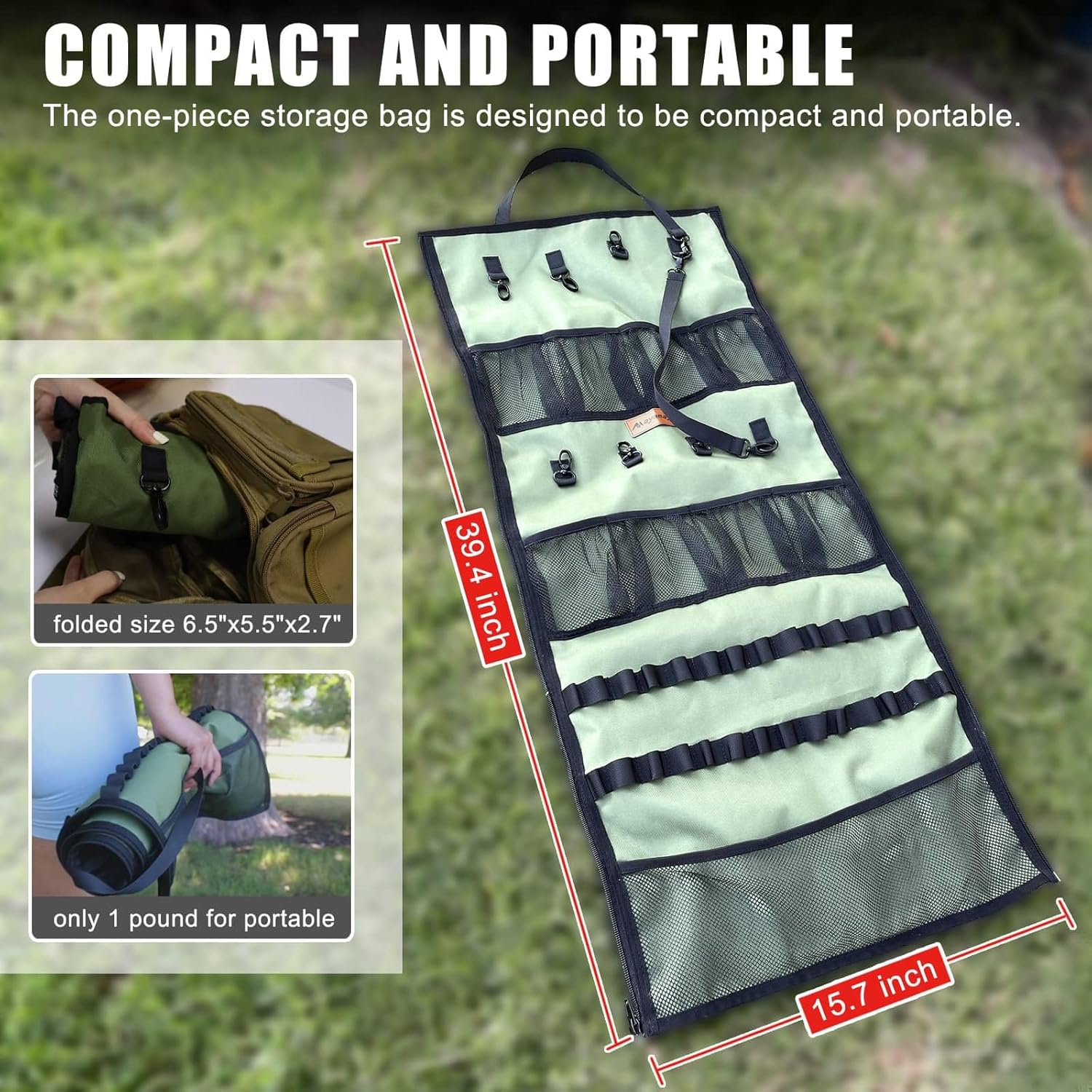 Camping Hanging Organizer - AYAMAYA Tent Organizer for Inside with Campsite Storage Straps & Mesh Pockets & Hanging Hooks for Camping, RV Camper, Picnic, One-Piece Storage Bag Multiple Can Be Spliced
