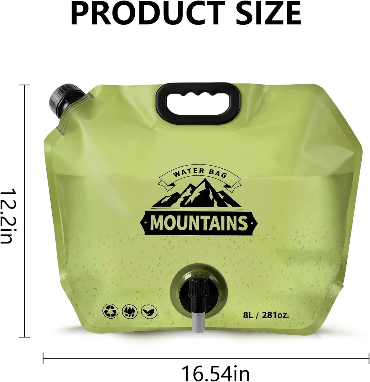 Alternative view of MRBULLOCK Collapsible 8L Water Storage Bag, BPA-Free Portable Folding Water Jug with Adjustable Faucet, Leakproof Emergency Water Bag for Camping, Hiking, Riding, Outdoor Sport (1, Green)