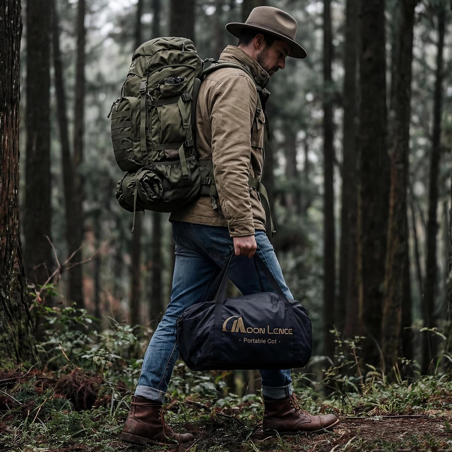 MOON LENCE Height Adjustable Camping Cot - Supports 330 lbs, Portable Folding Bed with Leg Extenders for Camping, Hiking, Sleeping, 1 Pack, Black