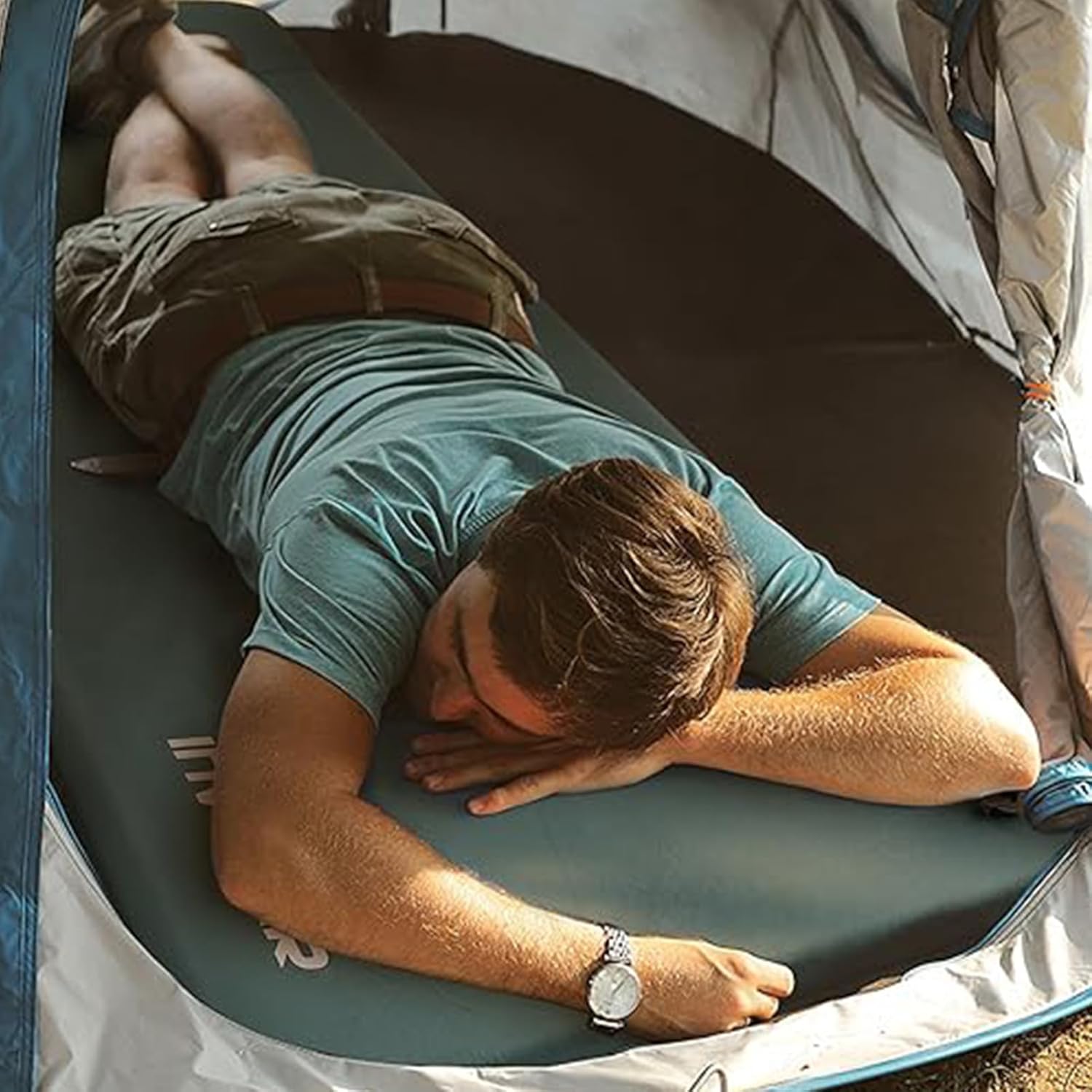 3.15" Self Inflating Camping Sleeping Pad, Ultra-Thick Elasticity Foam Fast Inflating 4-Season Insulated Durable Camping Mat Air Mattress with Pillow, for Tent, Car, Camping, Traveling, Green