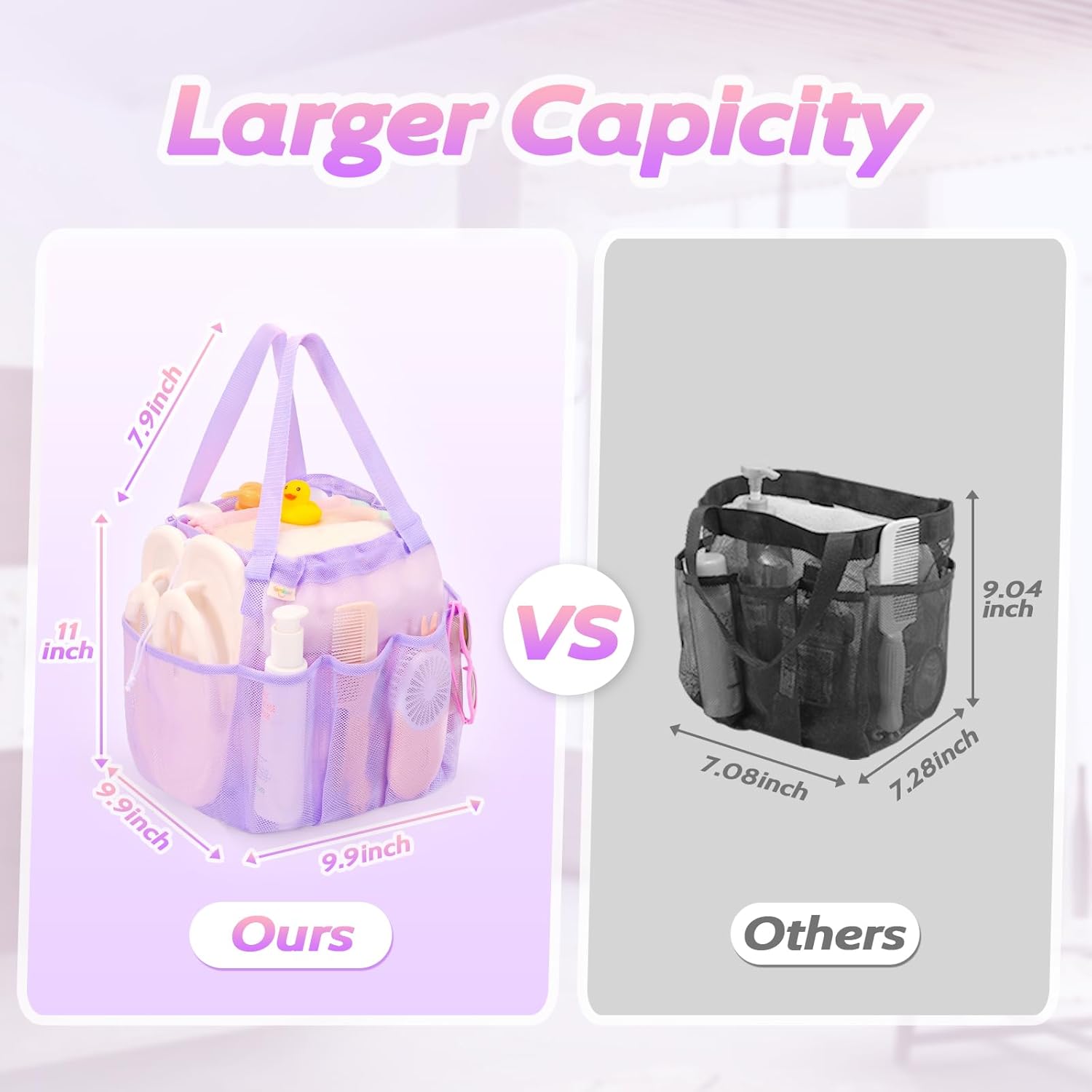 Alternative view of famichan Mesh Shower Caddy Portable with Drawstring, Dorm Room Essentials for College Students Girl & Boy, Larger Shower Bag for Camping,Swimming,Gym,Travel,Bathroom - Purple