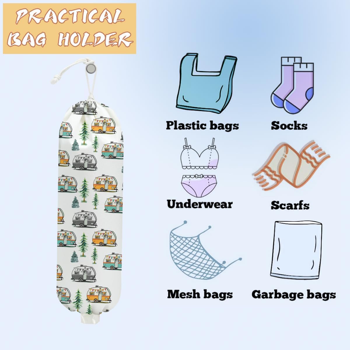 Alternative view of 2PCS Camping Plastic Bag Holder, Wall Mount Grocery Bag Holder for Storage bag, Camper Accessories for Inside Storage Organizer Reusable Grocery Bags, Pull Rope Free Adjustment, Gifts for Women Mom