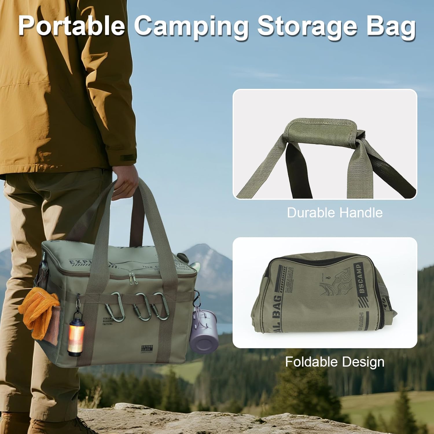 ASIEIT Tactical Camping Storage Bag 42L, Utility Tote Bag, with Dividers and Hook, 600D Oxford Fabric, Collapsible Camping Cookware Organizer, Trunk Organizer