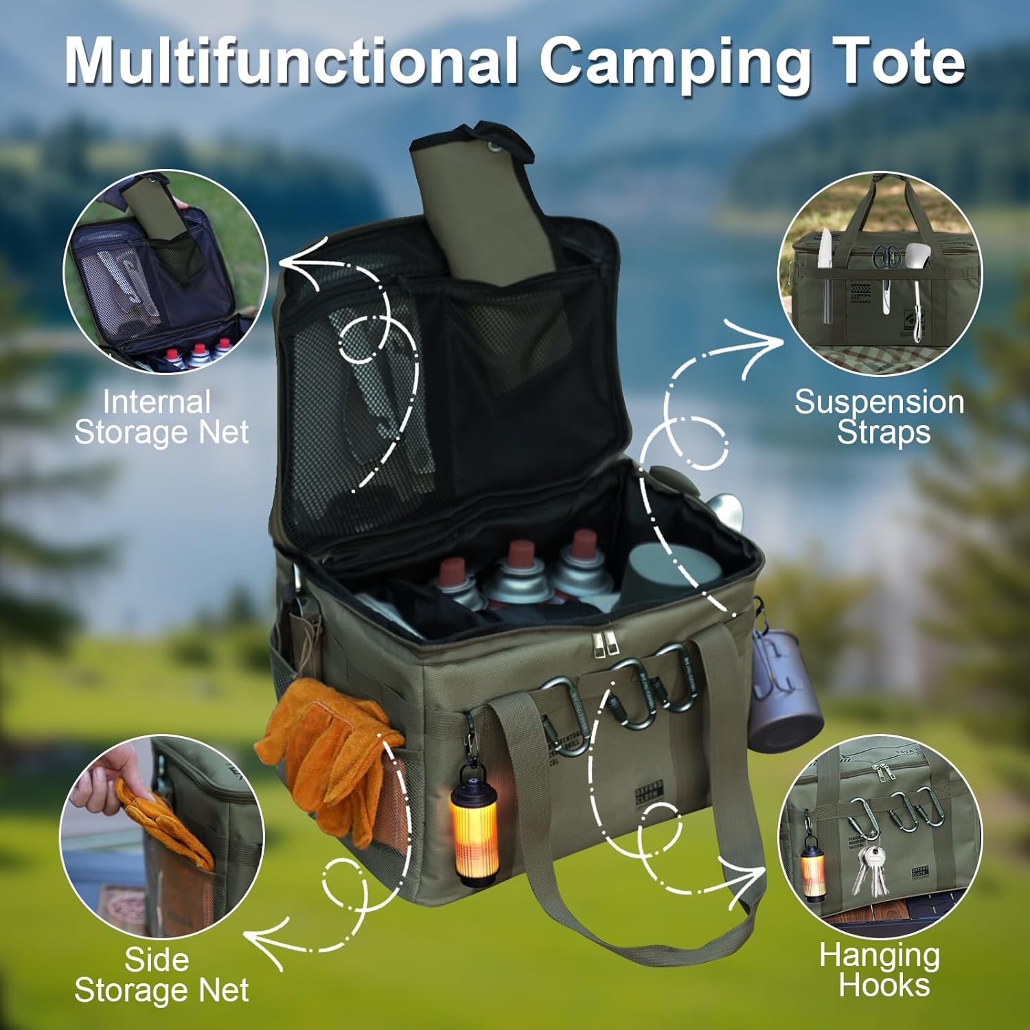 Alternative view of ASIEIT Tactical Camping Storage Bag 42L, Utility Tote Bag, with Dividers and Hook, 600D Oxford Fabric, Collapsible Camping Cookware Organizer, Trunk Organizer