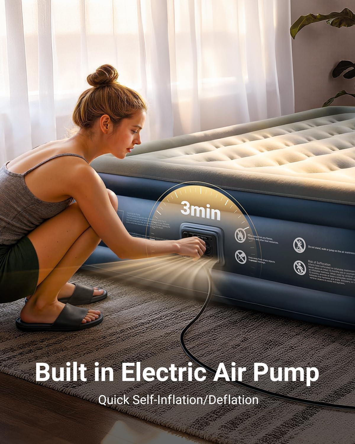 Alternative view of iDOO Queen Air Mattress with Built in Pump, 18 Raised Comfort Inflatable Mattress Blow up Mattress, Upgraded Four Chamber Portable Air Bed for Camping, Guests and Home, Colchon Inflable, 650 lbs Max