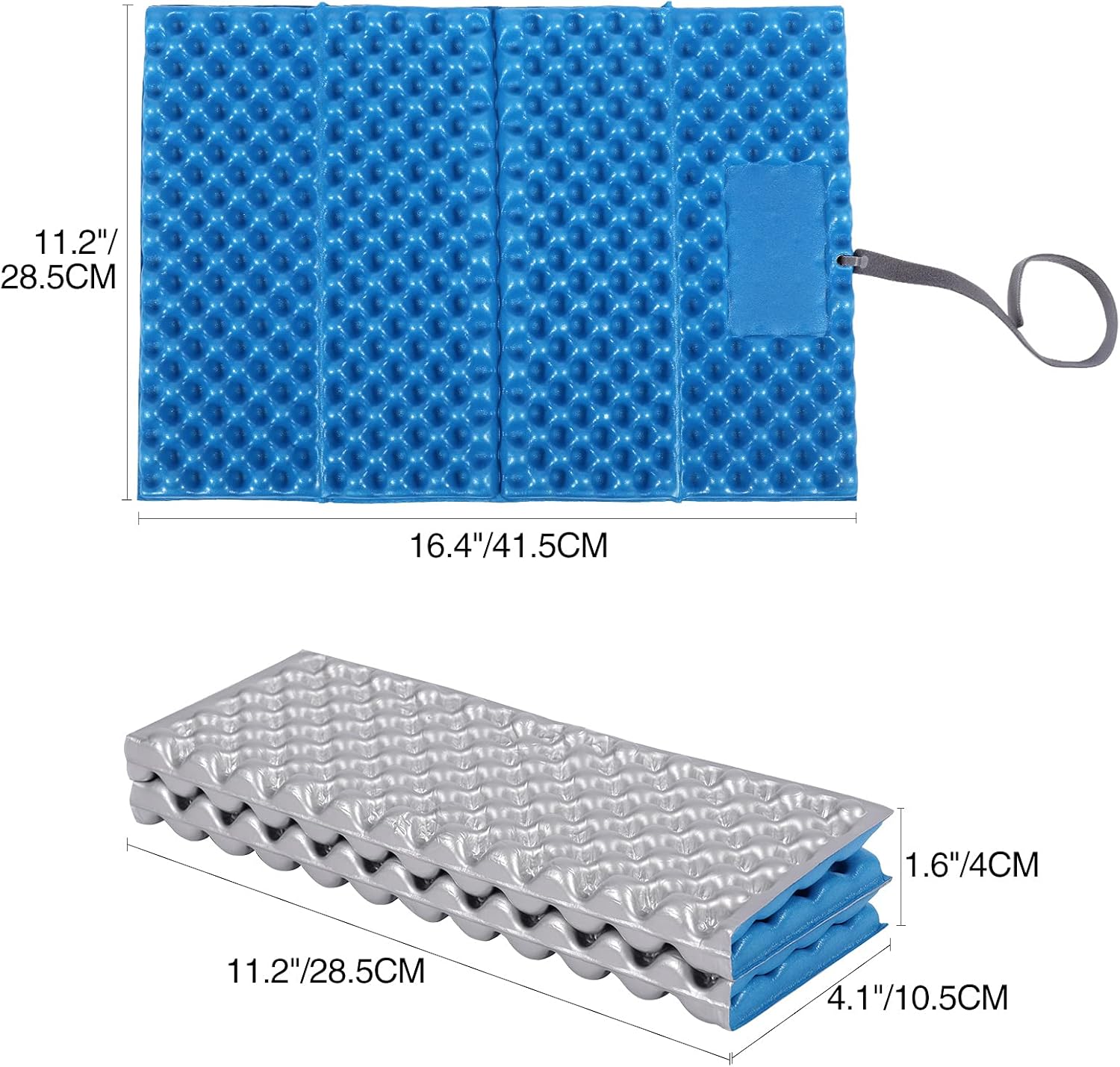 REDCAMP Ultralight Foam Backpacking Sit Pad, Foldable Waterproof Z Hiking Sitting Pad Insulated Stadium Seat Cushion with Strap for Outdoor Camping Picnic, Blue/Black/Yellow