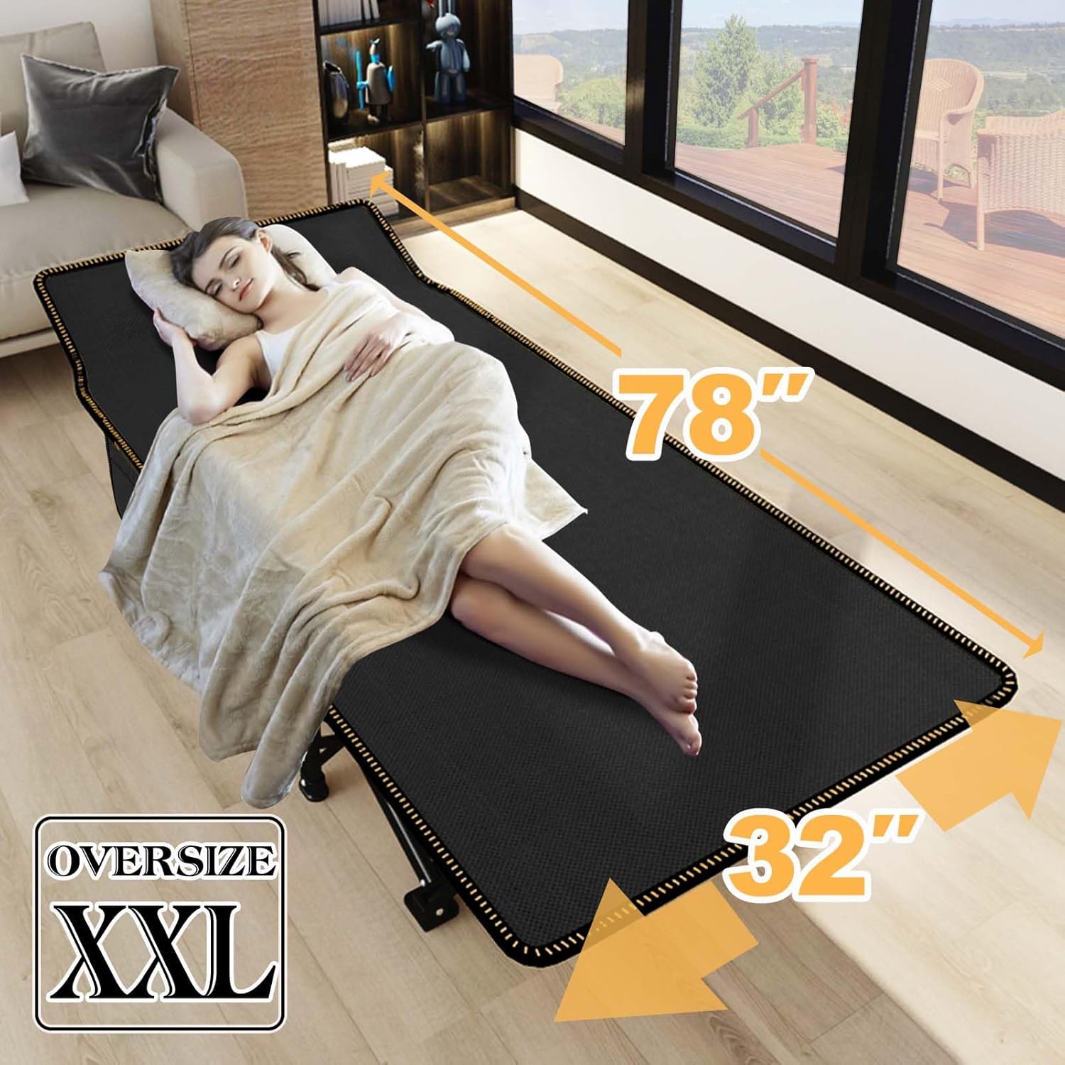 Alternative view of LILYPELLE Folding Camping Cot, Extra Wide Heavy Duty Sleeping Cots with Carry Bag, Double Layer Oxford Portable Travel Camp Cots for Home, Office Nap and Outdoor Beach