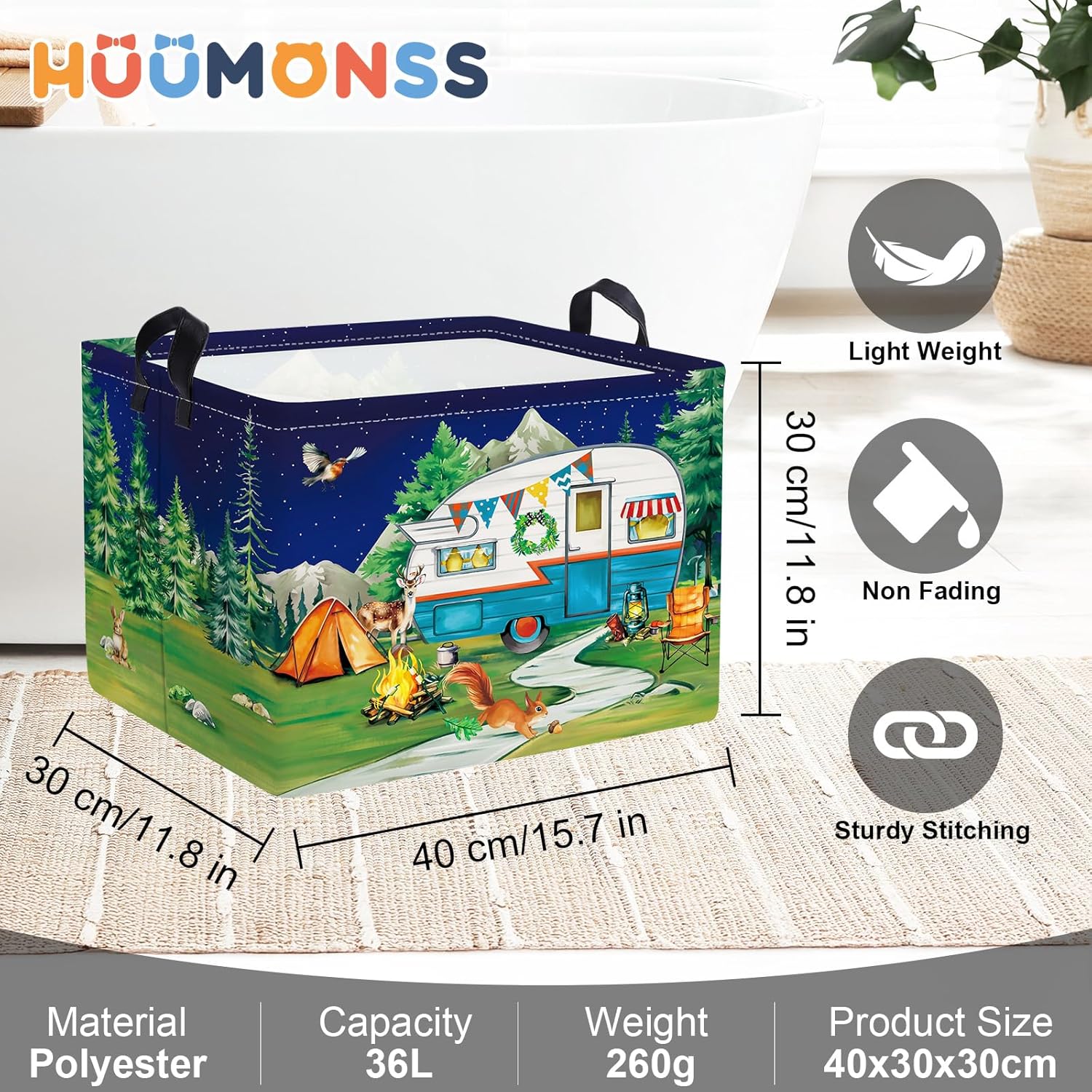 Alternative view of HUUMONSS Night Camping Laundry Hamper Picnic Large Storage Basket Bonfire Collapsible Adult Organizer Kids Toy Clothes Bins for Outdoor, Bathroom, Caravan, 36L