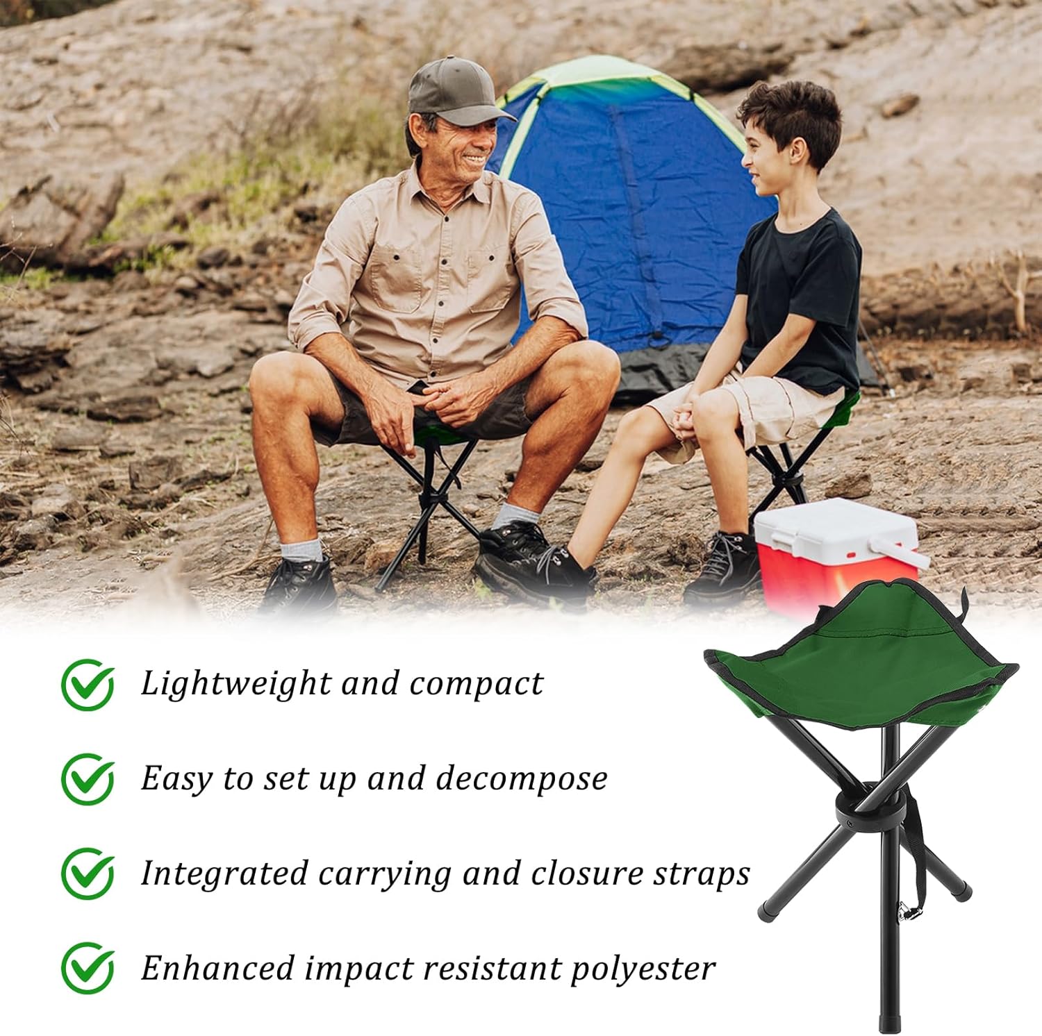 Alternative view of Folding Camping Stool,Portable Travel Outdoor Tripod Seat,Green Folding Camping Chairs for Camping Party Mountaineering Picnic Beach Garden Lawn