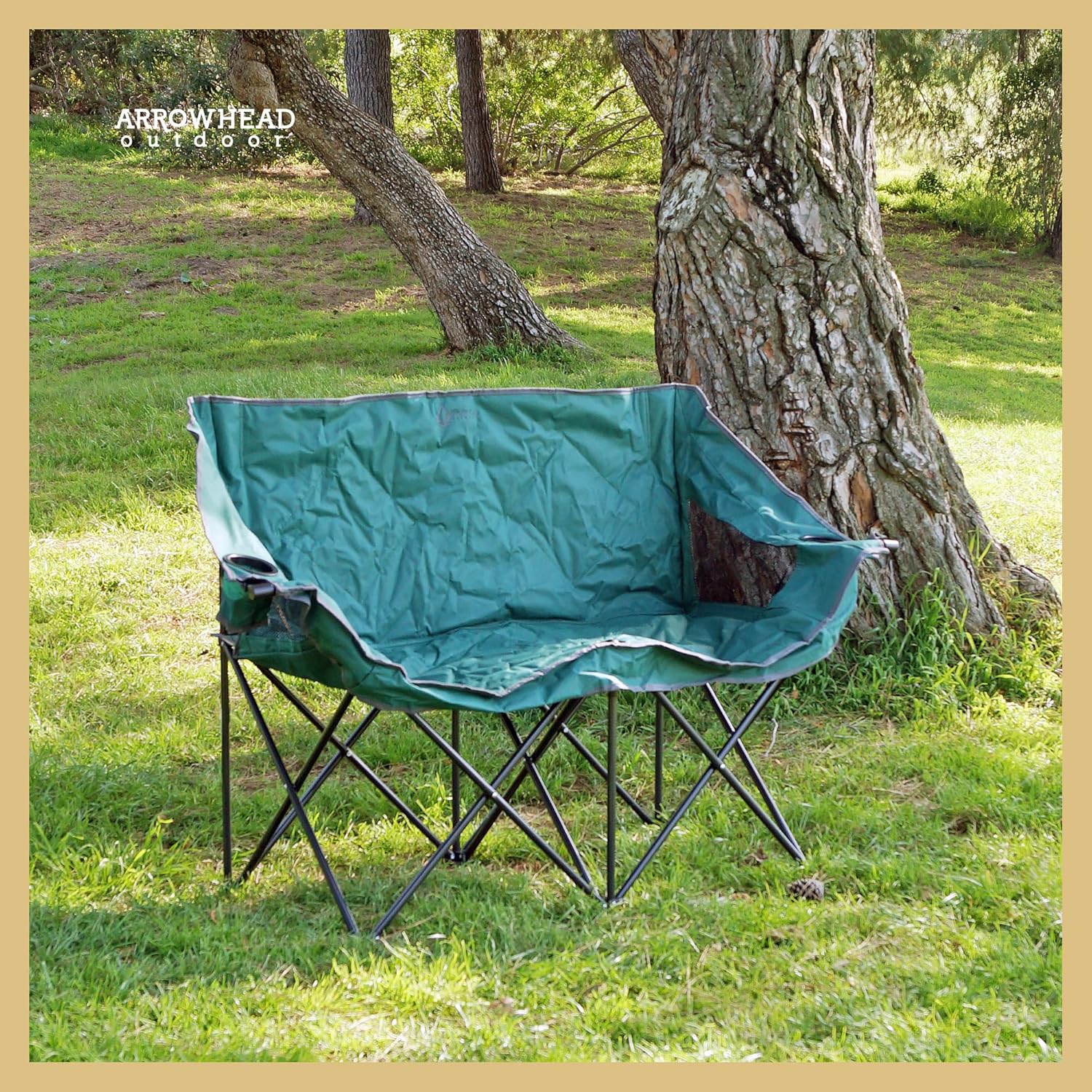ARROWHEAD OUTDOOR Portable Folding Double Duo Camping Chair Loveseat w/ 2 Cup & Wine Glass Holder, Carrying Bag, Supports up to 500lbs