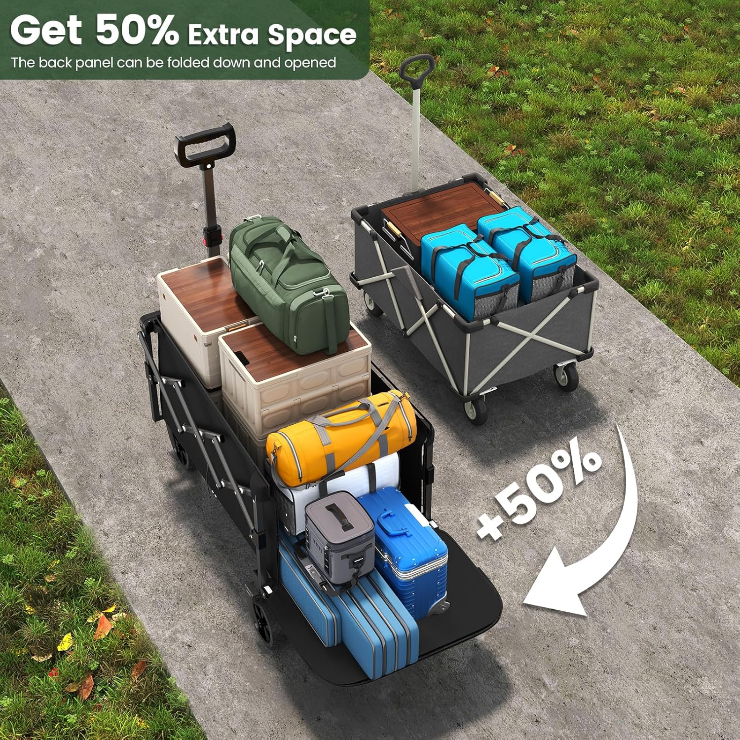 Alternative view of Moothing Collapsible Wagon, Foldable Wagons with Extended 40" L, Folding Wagon with Tailgate, Portable Lightweight Utility Wagons for Grocery, Shopping, Camping, Garden, Sports, Black D