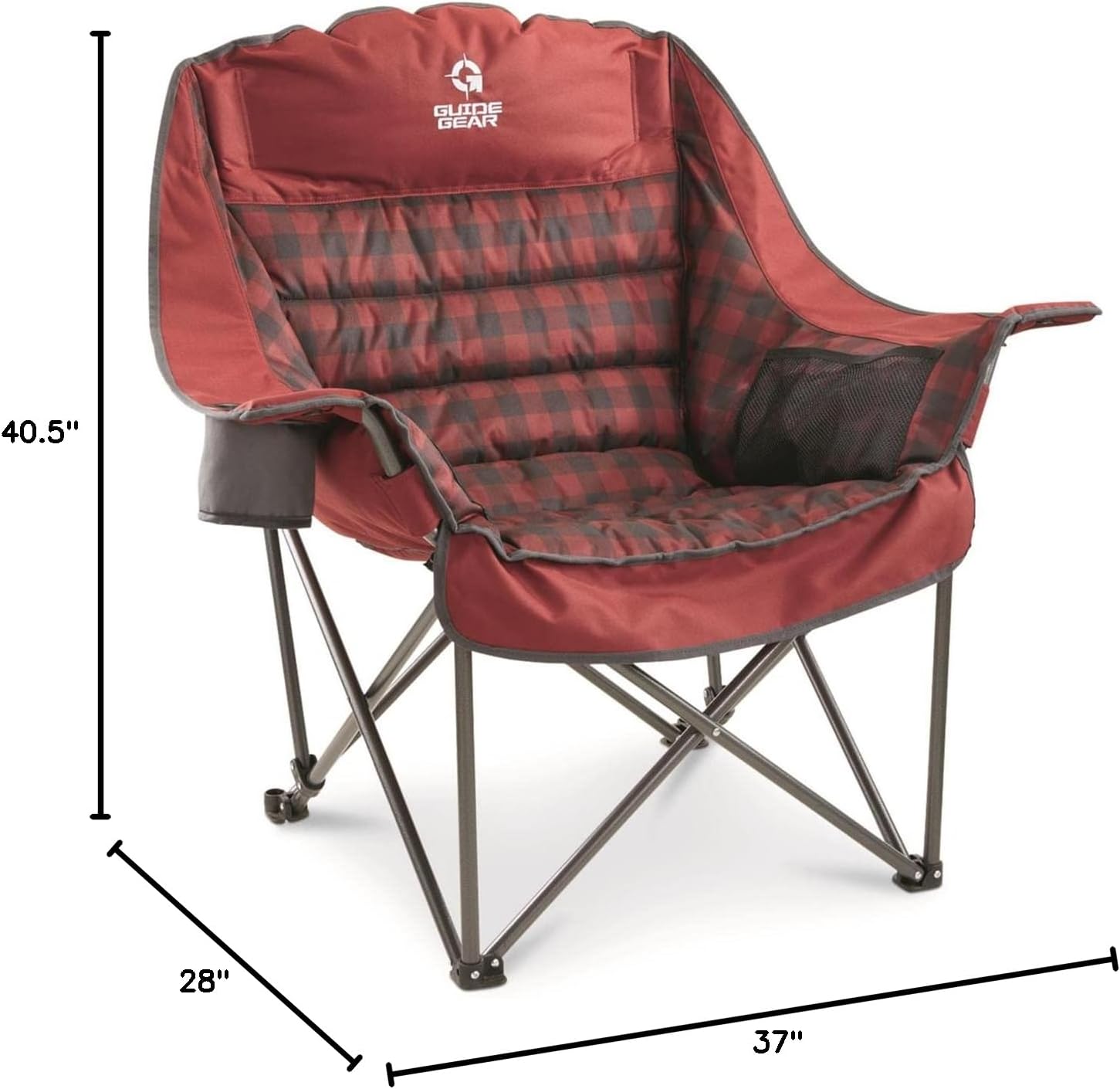 Alternative view of Guide Gear Oversized Extra Large Padded Camping Chair, Portable, Folding, Large Camp Lounge Beach Chairs for Outdoor, Adults, Men and Women, Heavy-Duty 400 Pound Capacity, with Cup Holder Red Plaid