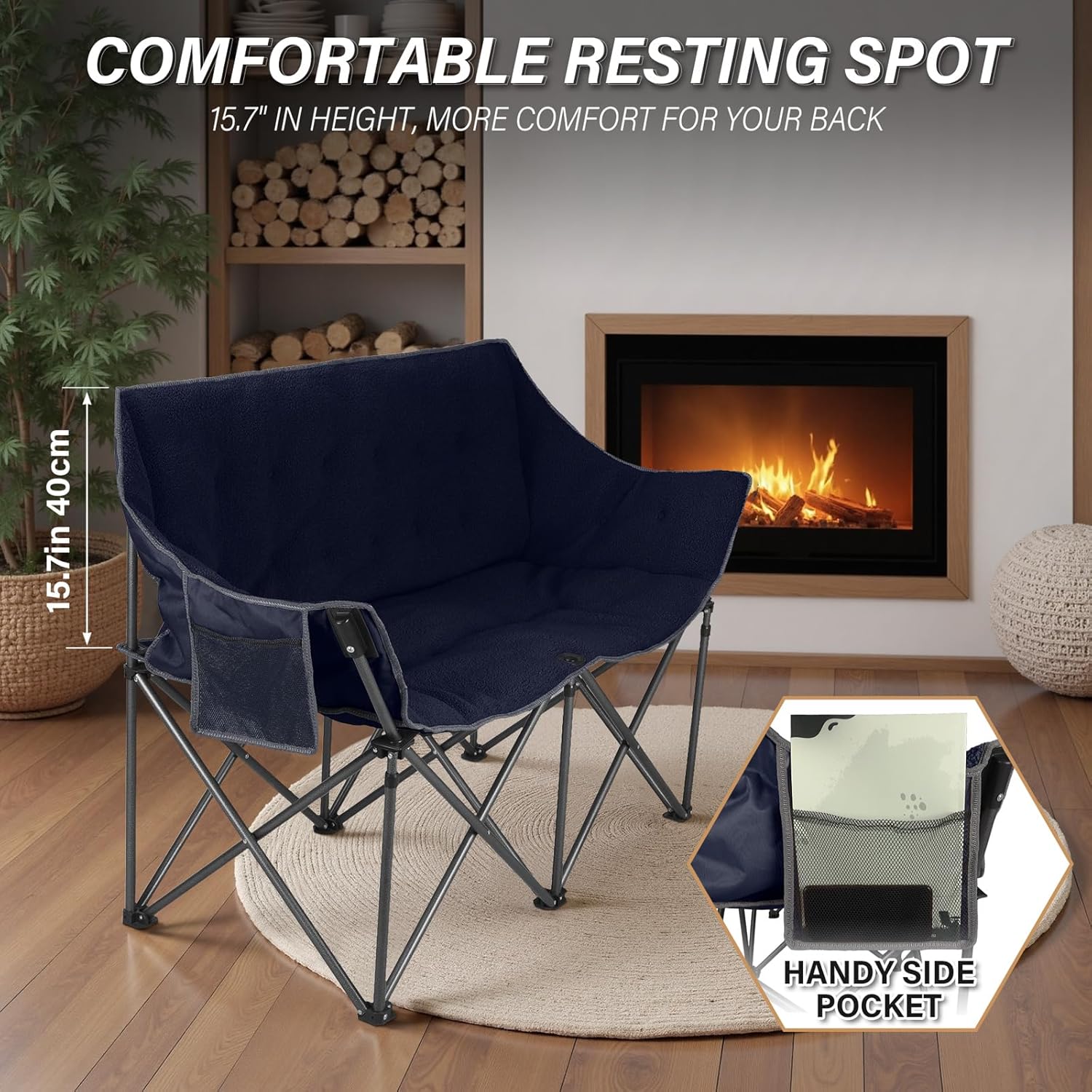 Alternative view of Double Camping Chairs-Padded Loveseat Camp Couch for 2 Person,Heavy Duty Sofa Folding Lawn Chair with Cushion for Backyard,Sports,Patio and Home Use,Deep Blue