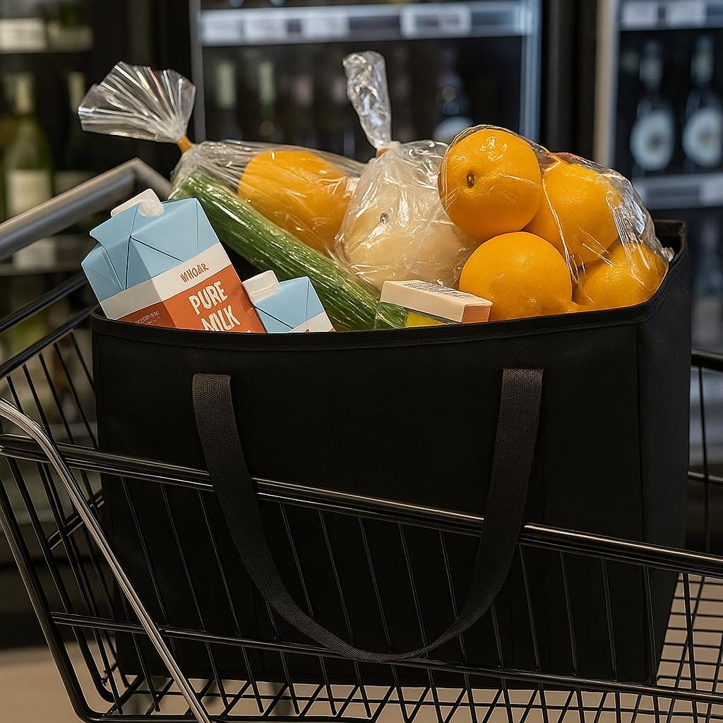 musbus 2-Pack, XL-Large Insulated Grocery shopping bags, Black, reusable bag,thermal zipper,Collapsible,tote,cooler,food transport hot and cold,camping, delivery groceries freezer