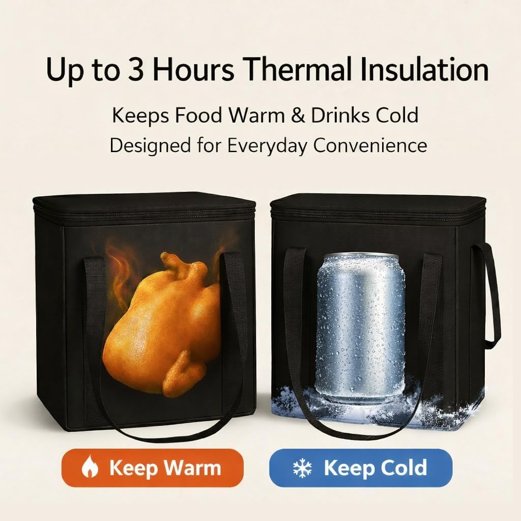 Alternative view of musbus 2-Pack, XL-Large Insulated Grocery shopping bags, Black, reusable bag,thermal zipper,Collapsible,tote,cooler,food transport hot and cold,camping, delivery groceries freezer