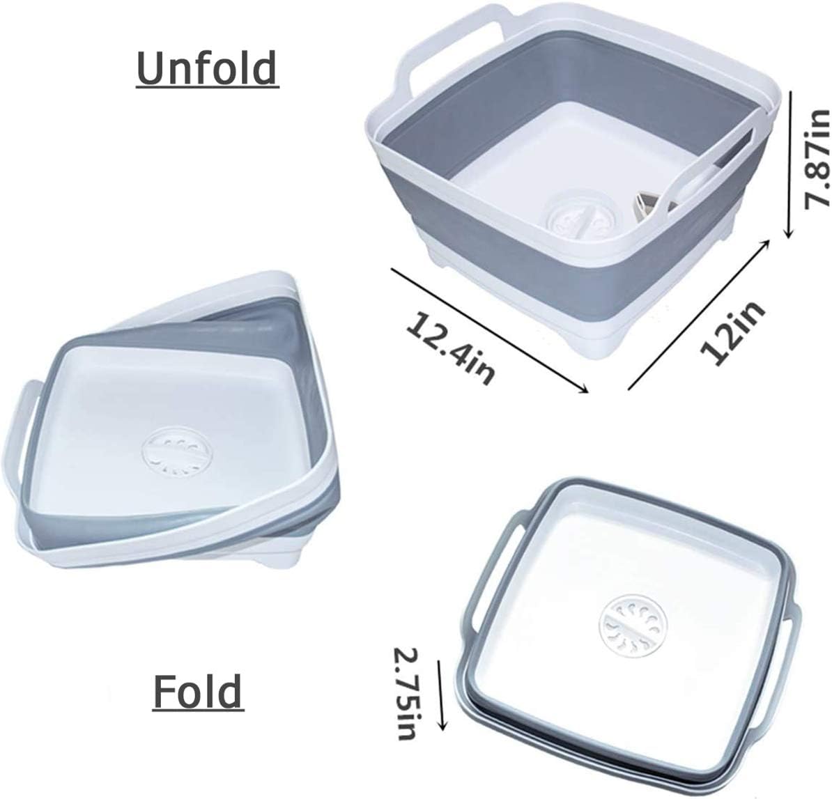Alternative view of 9L (2.4Gal) Dish Basin Collapsible with Drain Plug Carry Handles,Kitchen Storage Tray Dish Wash Basin, Portable Dish Tub, Foldable Dishpan for Camping,RV,Gray