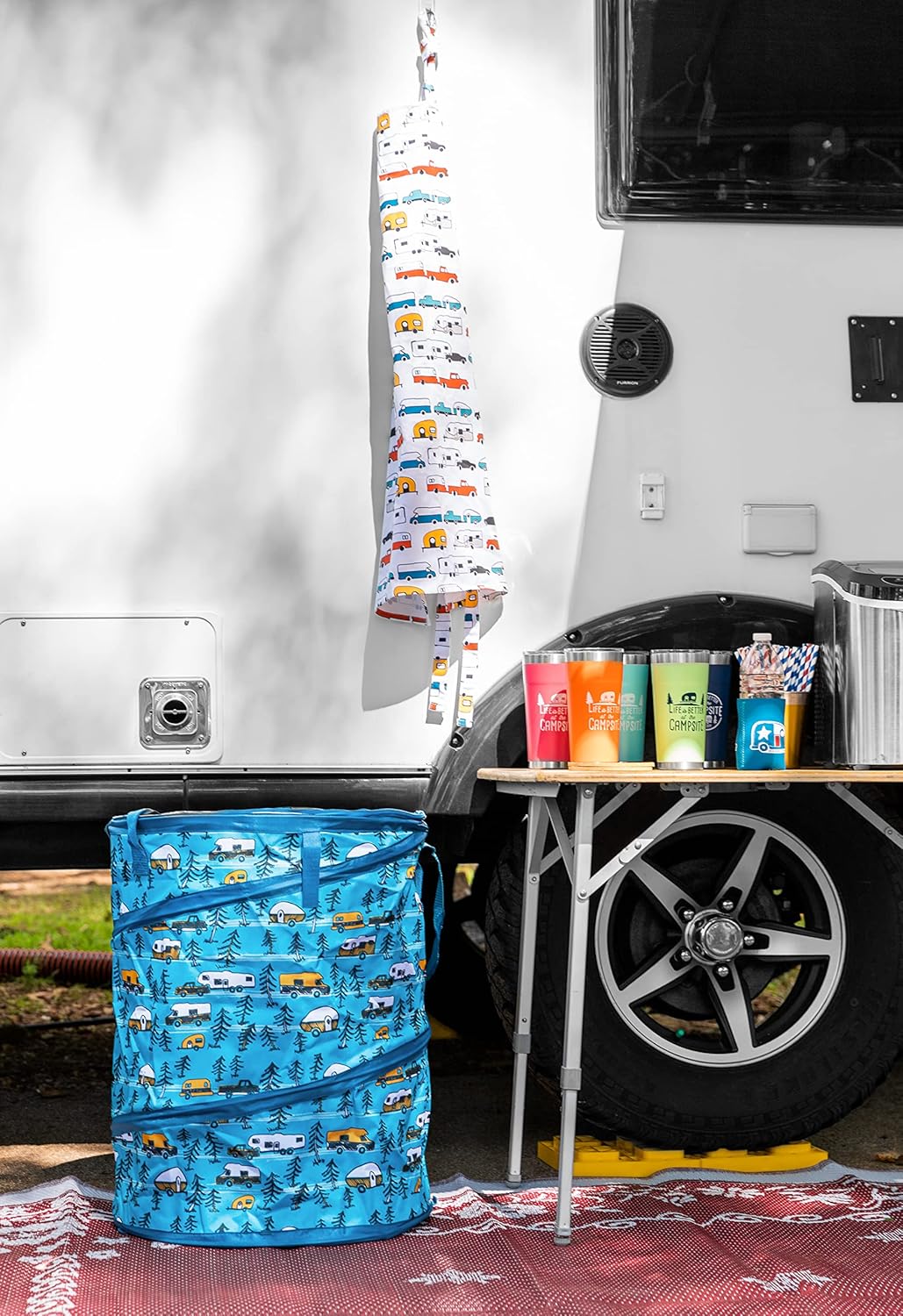 Alternative view of Camco Life is Better at The Campsite Pop-Up Utility Container - 18 x 24-inch - A Compact Size for Multi-Purpose Use - Sketched RVs and Trees Pattern (42987)