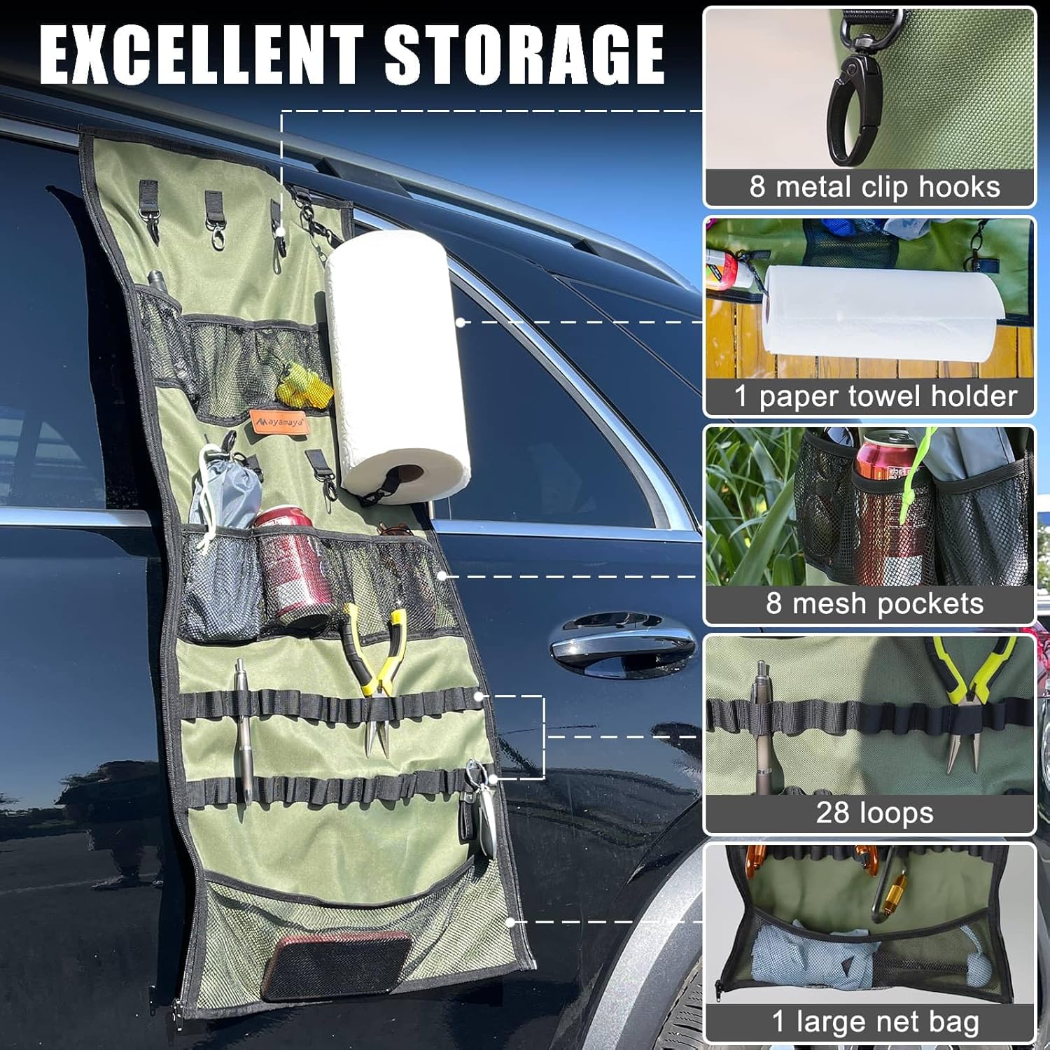 Alternative view of Camping Hanging Organizer - AYAMAYA Tent Organizer for Inside with Campsite Storage Straps & Mesh Pockets & Hanging Hooks for Camping, RV Camper, Picnic, One-Piece Storage Bag Multiple Can Be Spliced