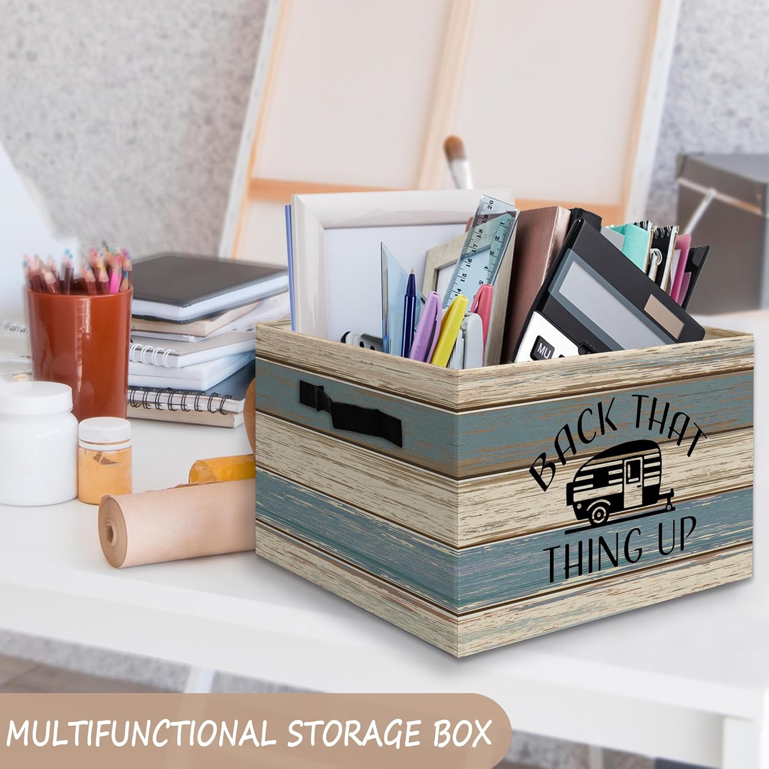 JUIOEIU Farmhouse Camping Foldable Storage Bins Box with Handles, Gifts for Camping Lovers, Back That Thing Up Camper Collapsible Organizer Basket for Bathroom Bedroom Kids Room Clothes Toys Books