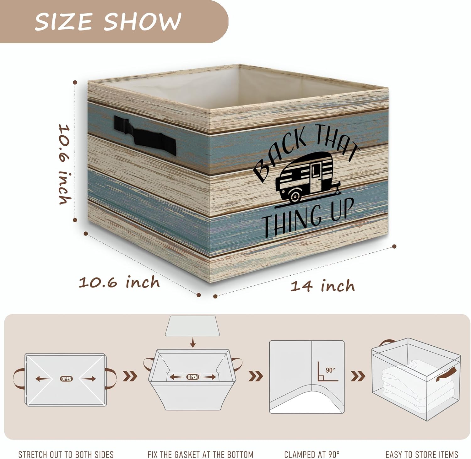 Alternative view of JUIOEIU Farmhouse Camping Foldable Storage Bins Box with Handles, Gifts for Camping Lovers, Back That Thing Up Camper Collapsible Organizer Basket for Bathroom Bedroom Kids Room Clothes Toys Books