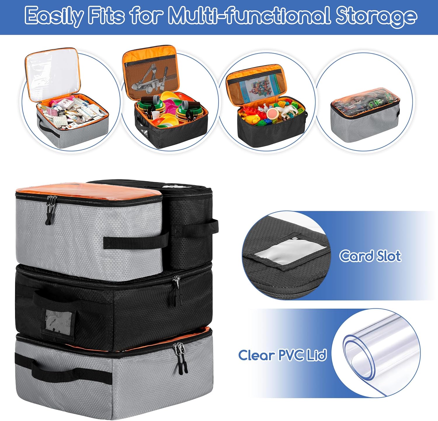 Alternative view of Camping Organizers and Storage, 4 Pcs Packing Cubes with Carrying Bag, 5-in-one with Hard Bottom Storage Bag for Travelling, Toys, Dolls, etc, Black