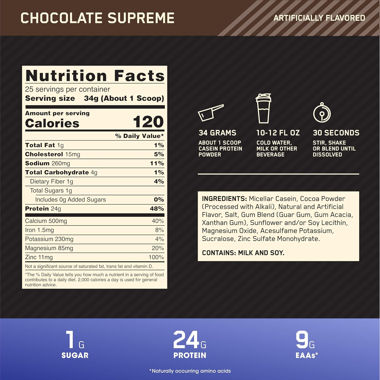 Alternative view of Optimum Nutrition Gold Standard 100% Micellar Casein Protein Powder, Slow Digesting, Helps Keep You Full, Overnight Muscle Recovery, Chocolate Supreme, 2 Pound (Packaging May Vary)