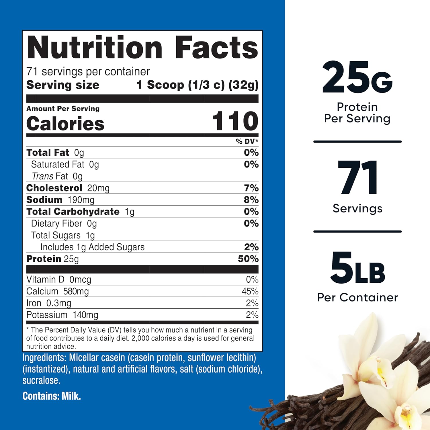 Nutricost Casein Protein Powder 5lb Vanilla - Micellar Casein, Gluten Free, Non-GMO