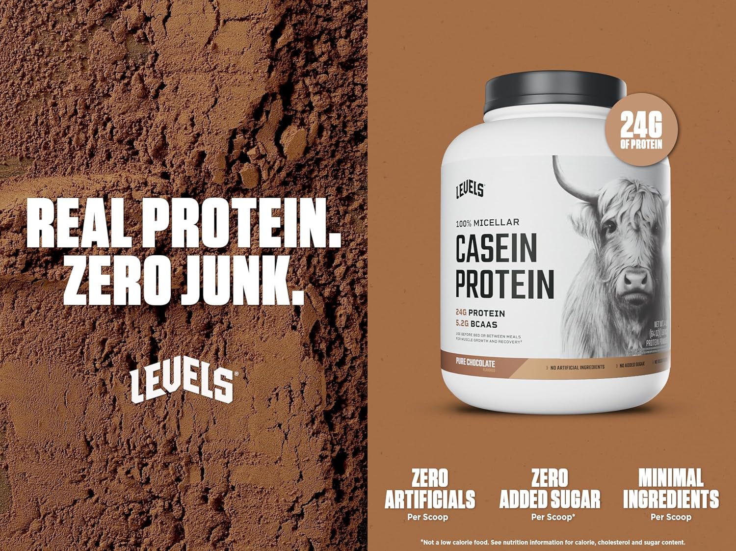 Levels 100% Micellar Casein Protein, Hormone Free, Chocolate, 4LB