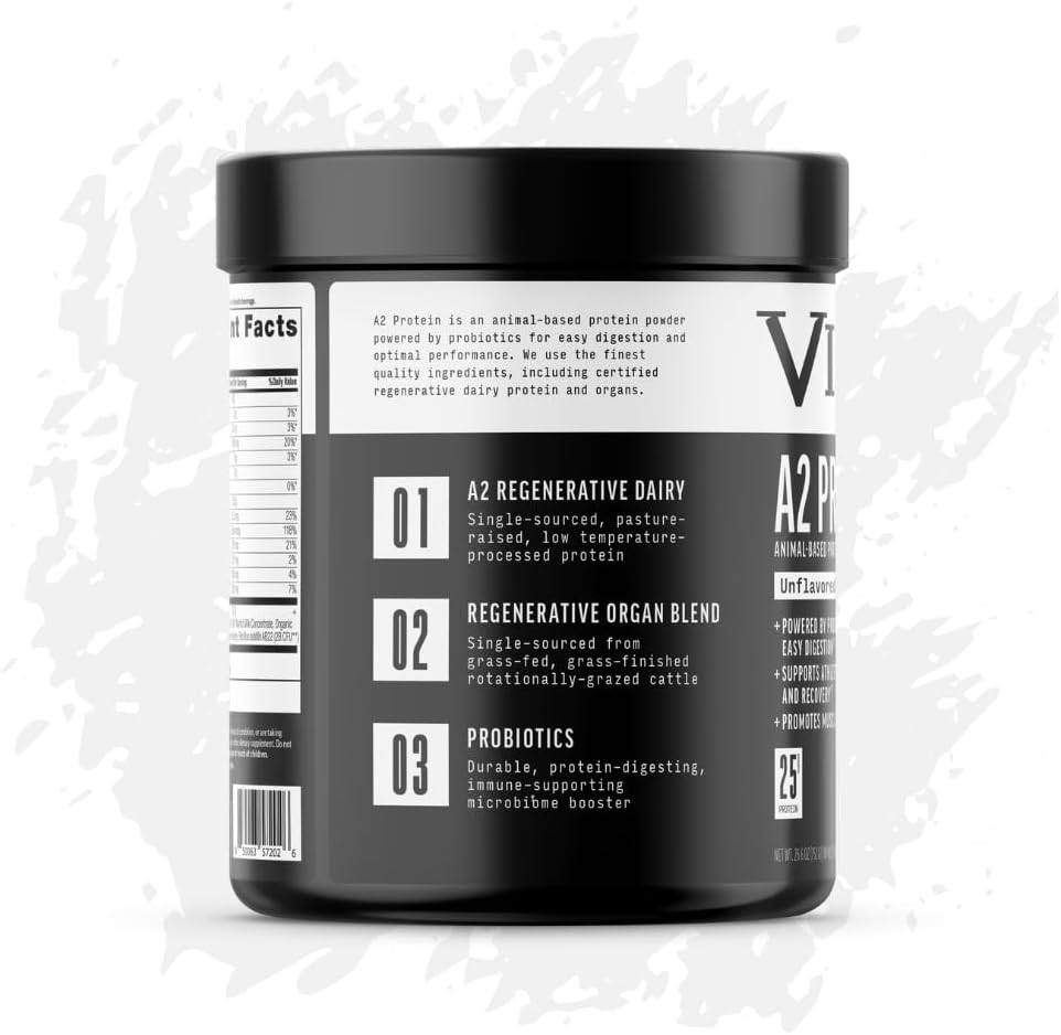 VICERA A2 Protein Powder, Unflavored, 25 G Protein per Serving, Organic A2/A2 Whey Casein Blend with Probiotics and Celtic Sea Salt, Gluten Free Workout Supplement, Non GMO, 20 Servings, 27.4 Oz