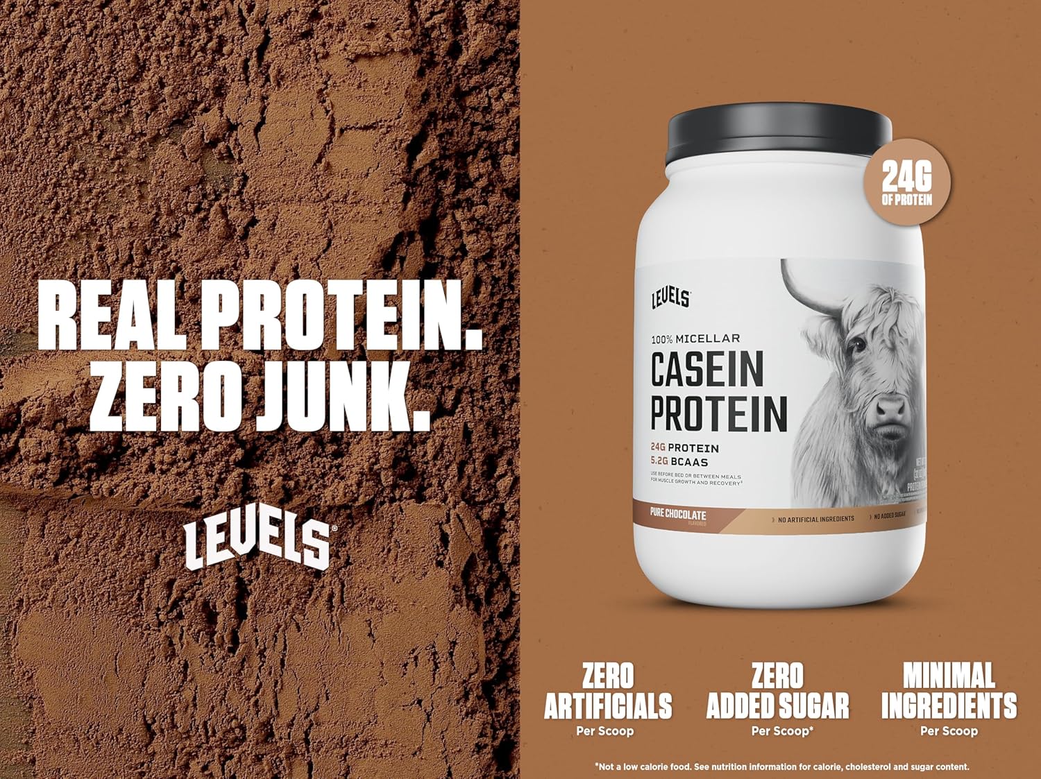 Levels 100% Micellar Casein Protein, Hormone Free, Chocolate, 2LB