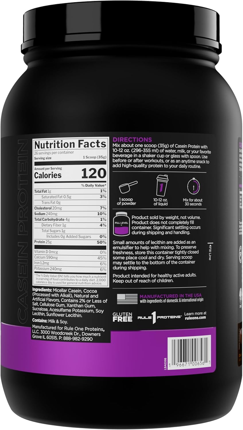 Rule 1 Casein Protein - 25g Protein and 11g EAAs Per Serving from Slow-Release Micellar Casein for Overnight Recovery and Sustained Delivery Between Meals (2 Pounds, Chocolate Peanut Butter)