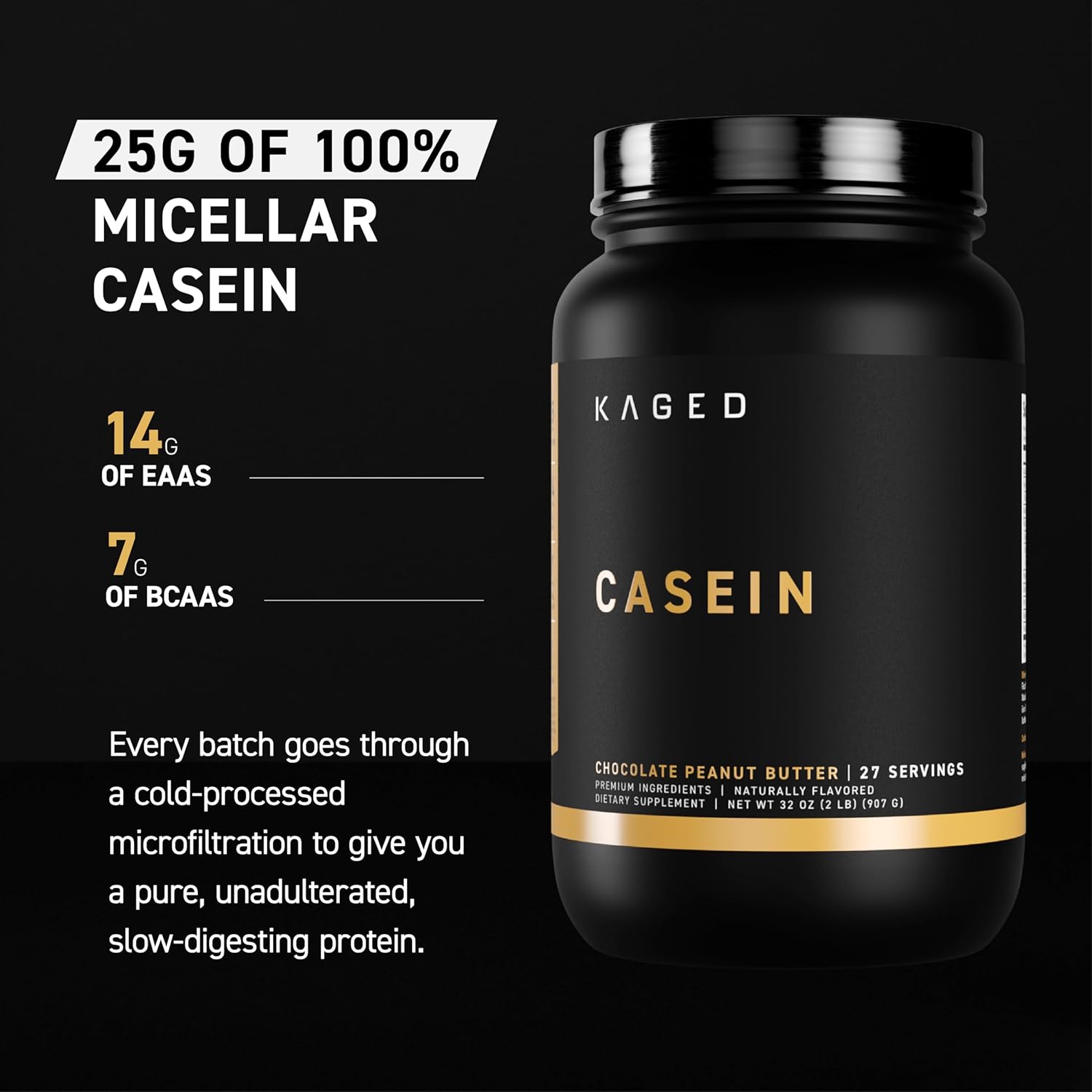 Kaged Premium Casein Protein Powder | Vanilla | Micellar Casein | Banned-Substance Free Supplement, Build Muscle, Recover Faster | Kasein | 28 Servings