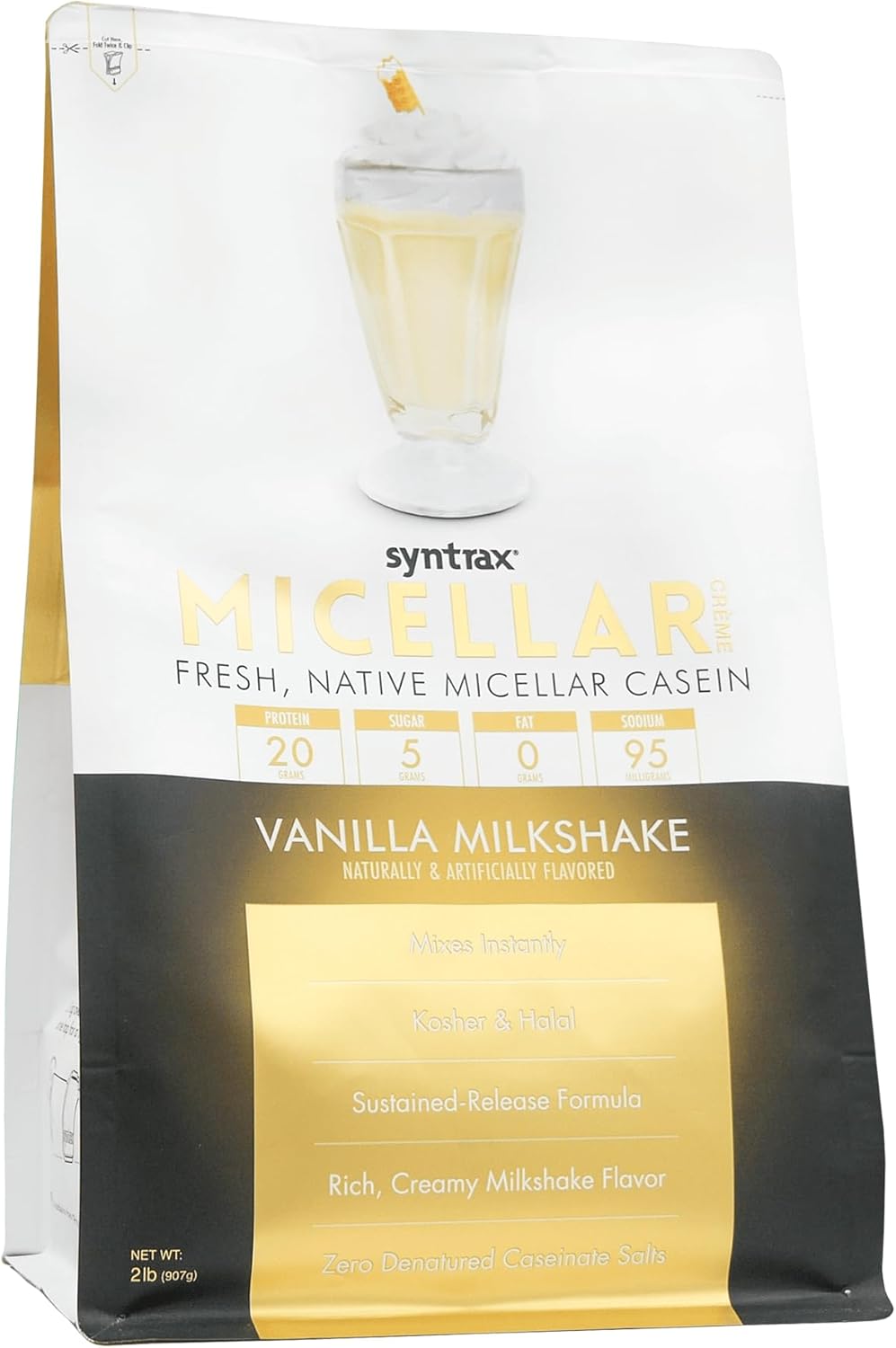 Syntrax Nutrition Micellar Creme Protein Powder, Fresh, Native Micellar Casein, Vanilla Milkshake, 2 lbs