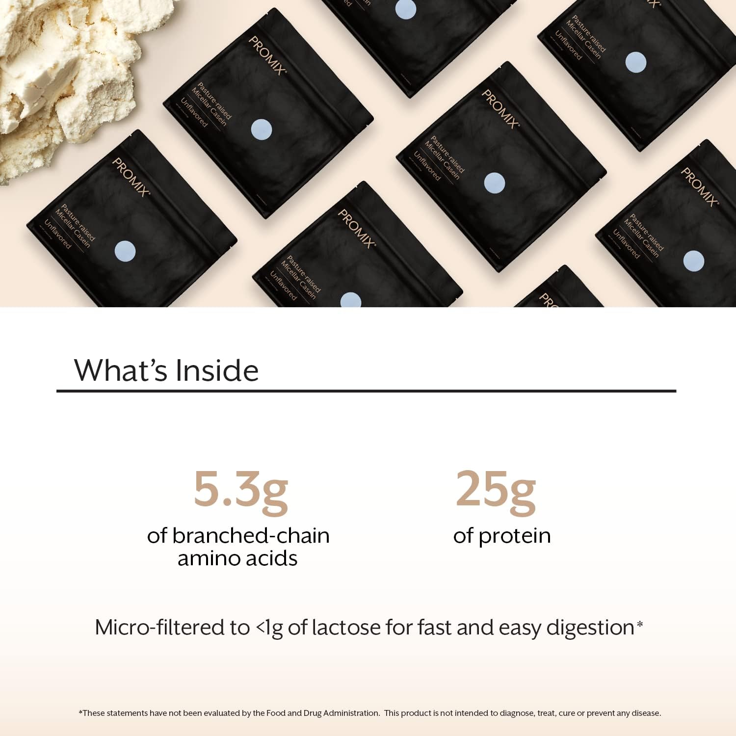 Alternative view of ProMix Nutrition Casein Protein Powder - Grass-Fed, Pasture Raised, Slow Release Micellar Casein - Gluten-Free - Unflavored, 2.5 Pound (Pack of 1)